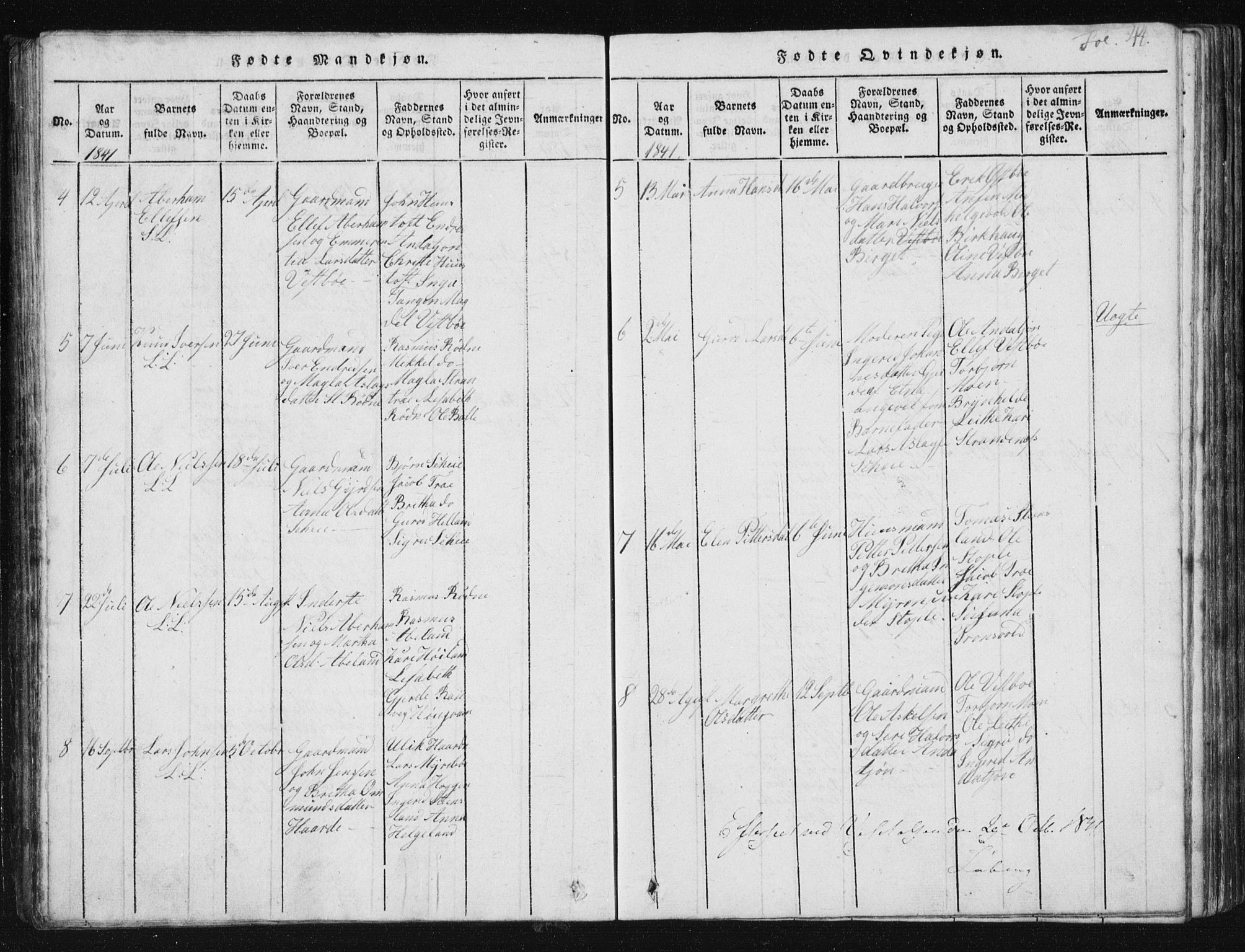 Vikedal sokneprestkontor, SAST/A-101840/01/V: Parish register (copy) no. B 2, 1816-1863, p. 44