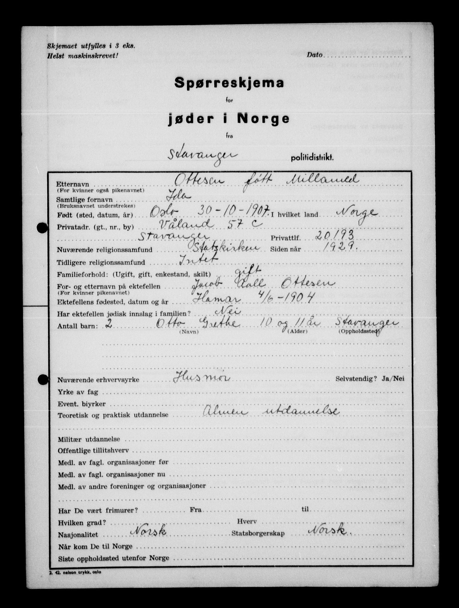 Statspolitiet - Hovedkontoret / Osloavdelingen, AV/RA-S-1329/G/Ga/L0013: Spørreskjema for jøder i Norge. 1: Sandefjord-Trondheim. 2: Tønsberg- Ålesund.  3: Skriv vedr. jøder A-H.  , 1942-1943, p. 64