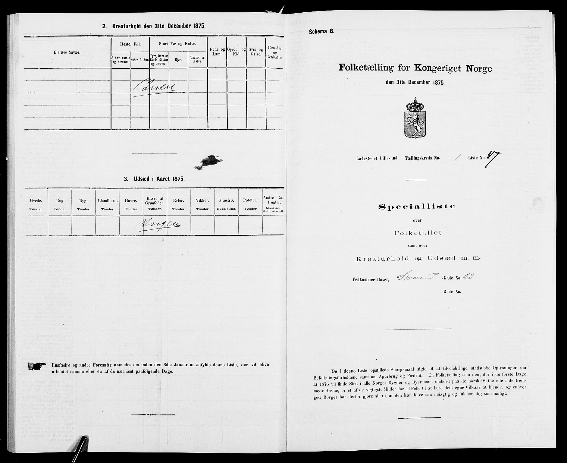 SAK, 1875 census for 0905B Vestre Moland/Lillesand, 1875, p. 102