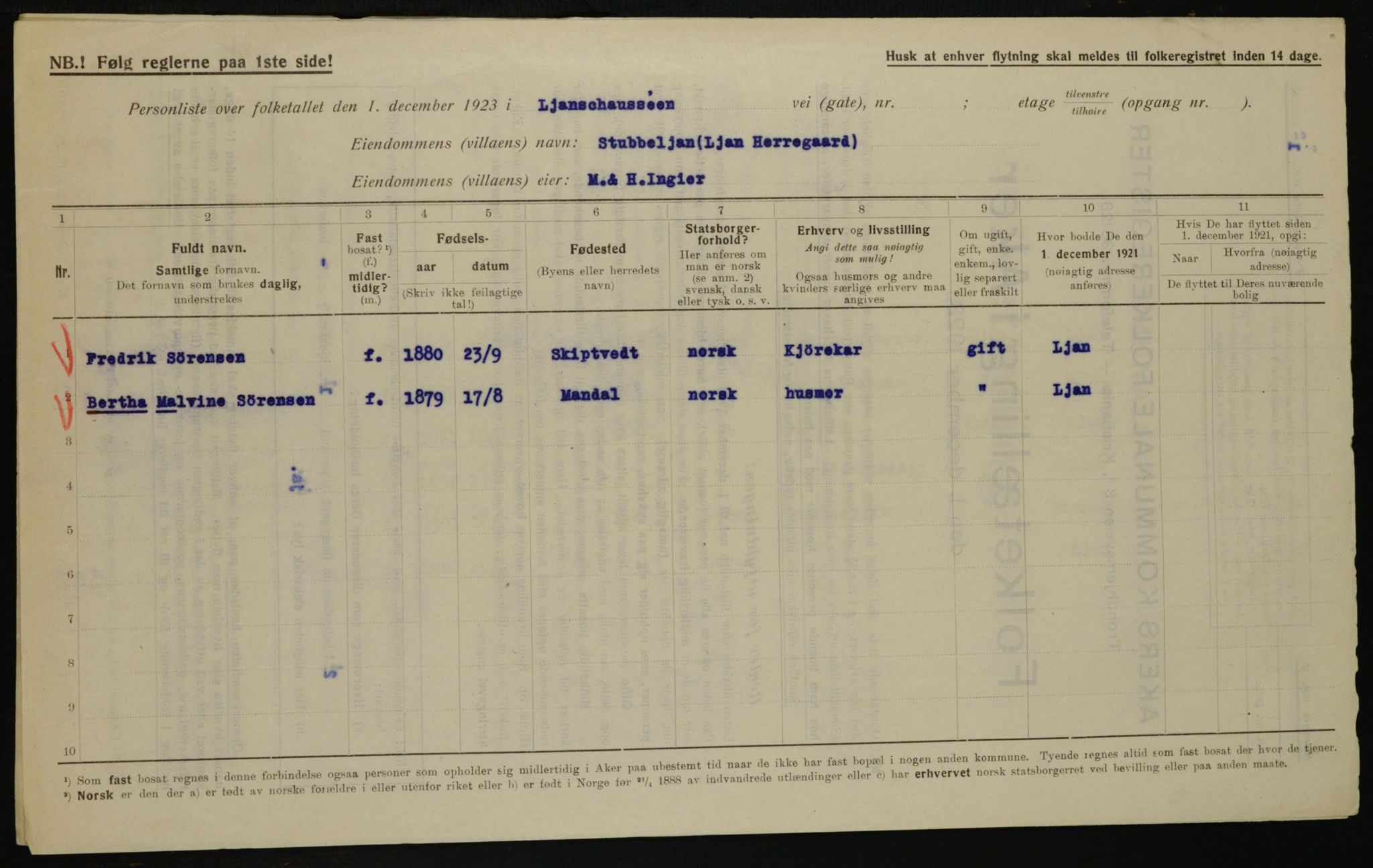 , Municipal Census 1923 for Aker, 1923, p. 41975