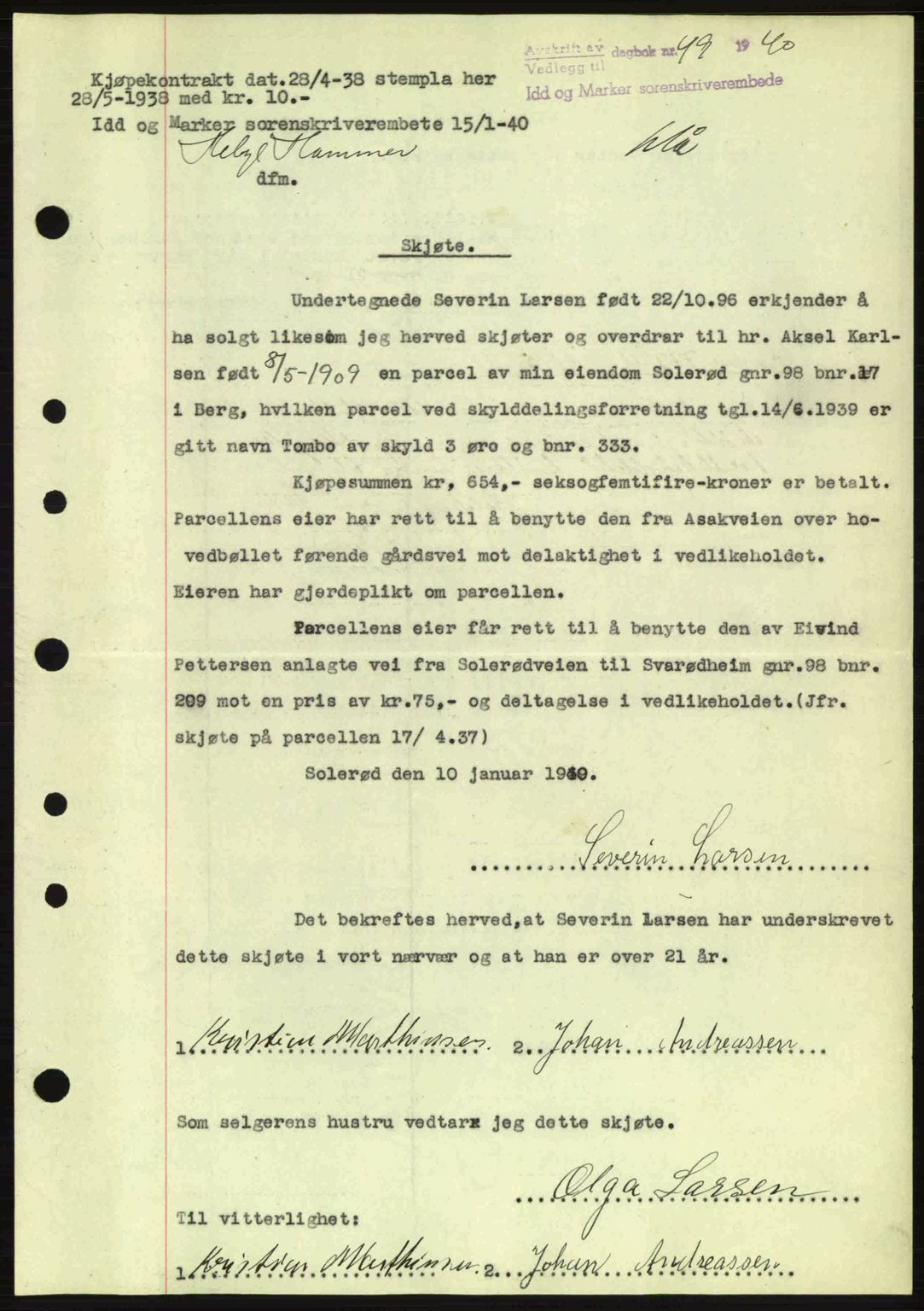 Idd og Marker sorenskriveri, AV/SAO-A-10283/G/Gb/Gbb/L0004: Mortgage book no. A4, 1940-1941, Diary no: : 49/1940