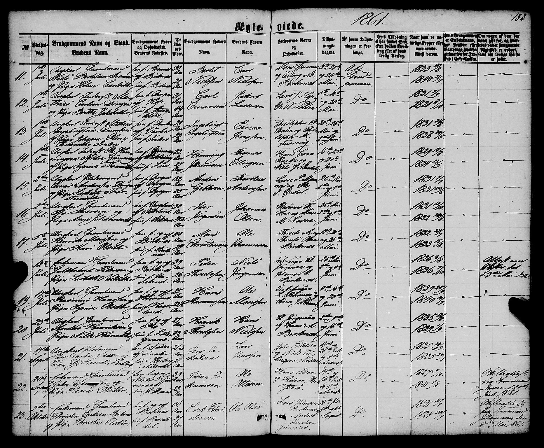 Gulen sokneprestembete, AV/SAB-A-80201/H/Haa/Haaa/L0022: Parish register (official) no. A 22, 1859-1869, p. 158