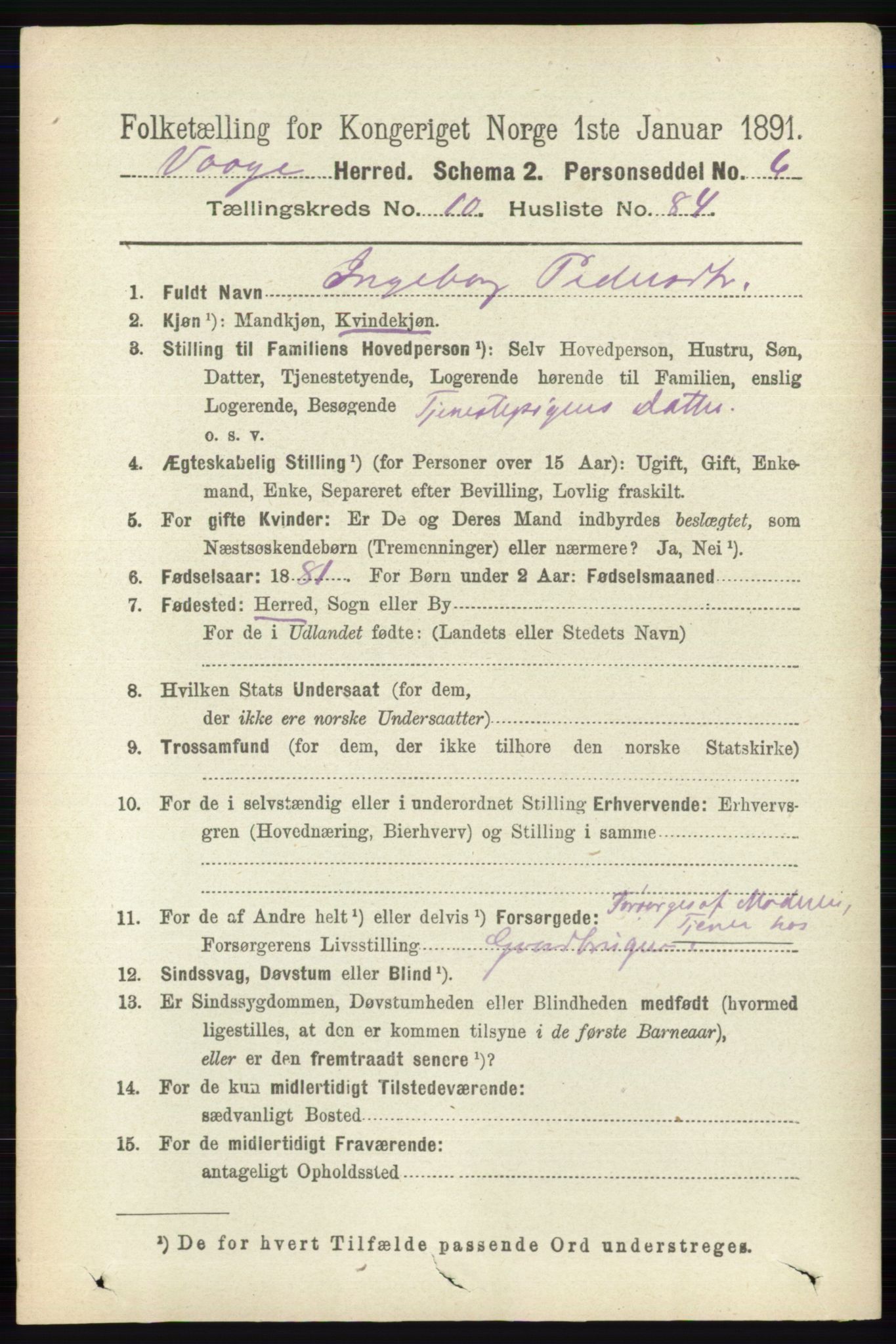 RA, 1891 census for 0515 Vågå, 1891, p. 6727