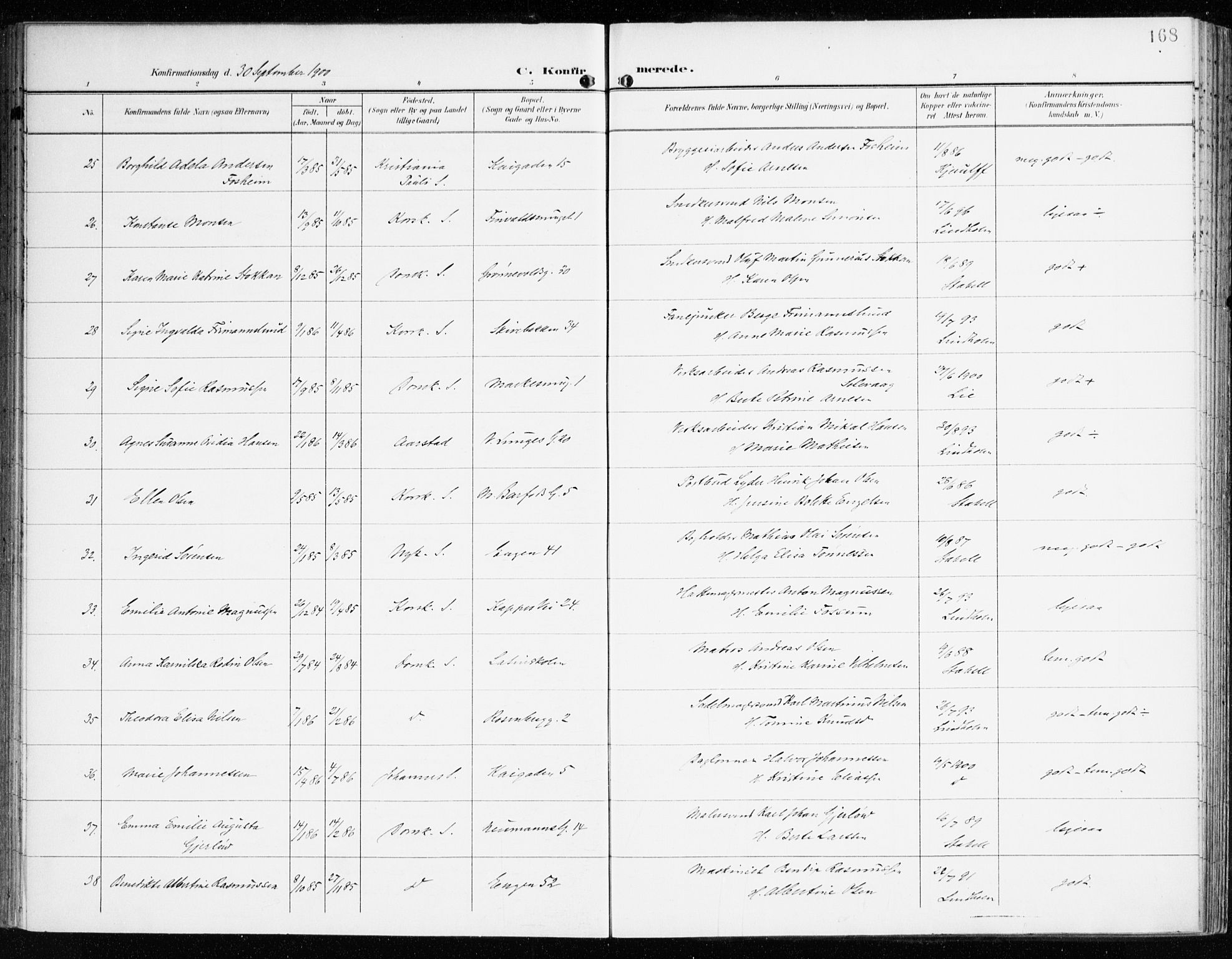 Domkirken sokneprestembete, AV/SAB-A-74801/H/Haa/L0031: Parish register (official) no. C 6, 1898-1915, p. 168