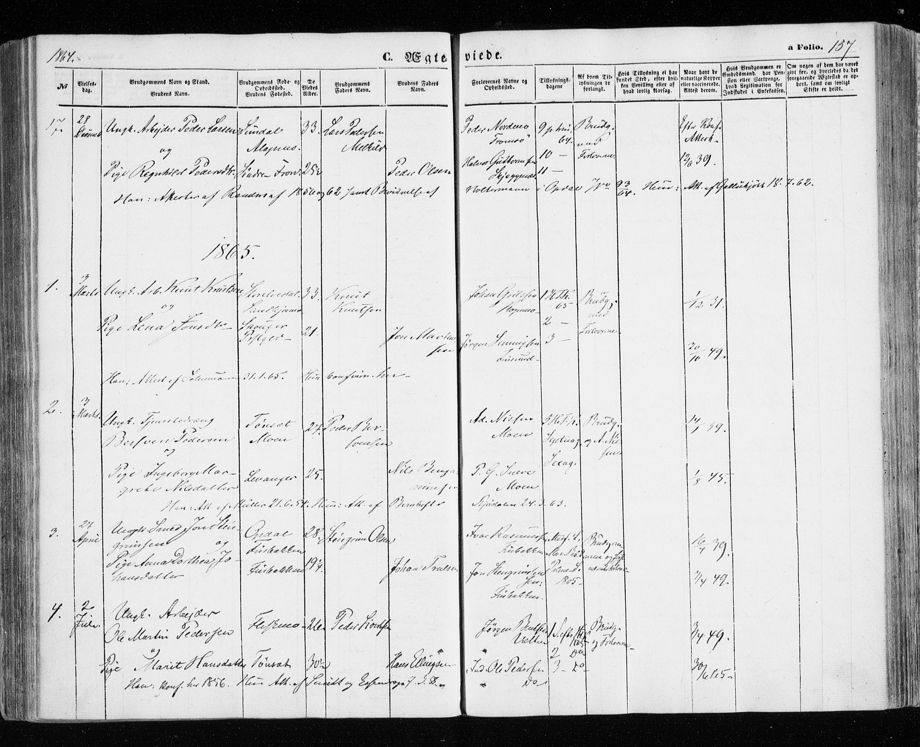 Målselv sokneprestembete, SATØ/S-1311/G/Ga/Gaa/L0004kirke: Parish register (official) no. 4, 1863-1872, p. 157