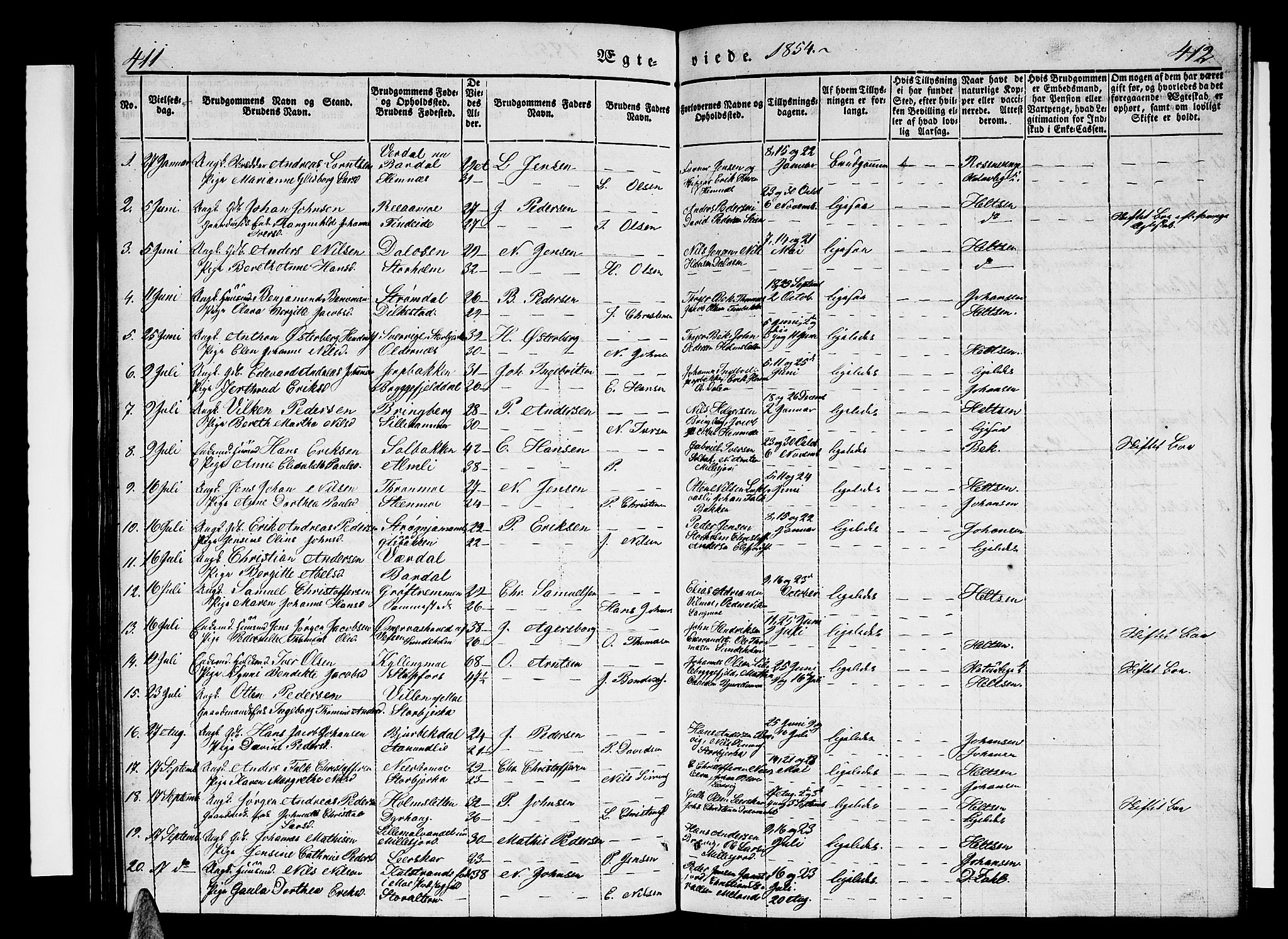 Ministerialprotokoller, klokkerbøker og fødselsregistre - Nordland, AV/SAT-A-1459/825/L0364: Parish register (copy) no. 825C01, 1841-1863, p. 411-412