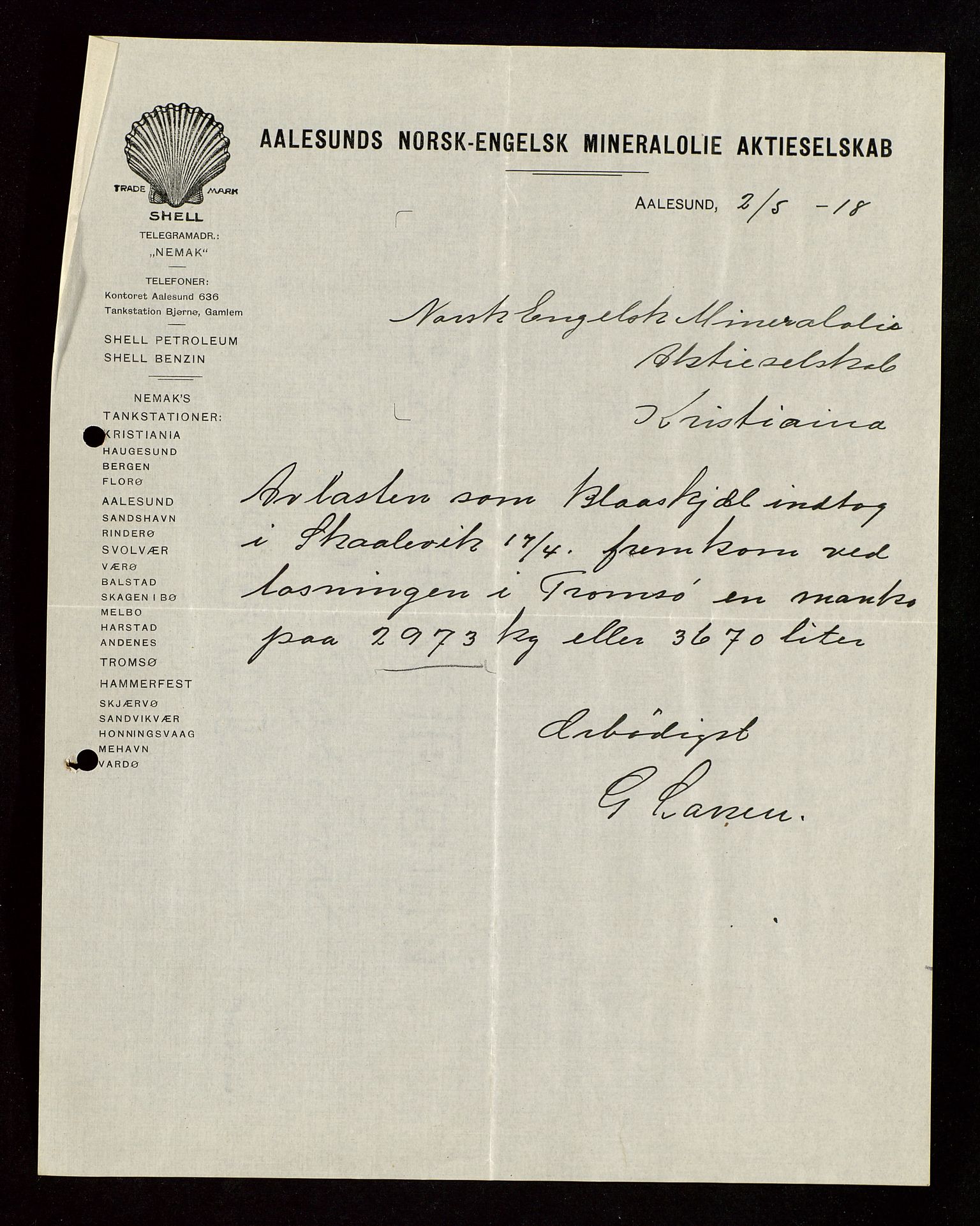 Pa 1521 - A/S Norske Shell, AV/SAST-A-101915/E/Ea/Eaa/L0003: Sjefskorrespondanse, 1918, p. 136