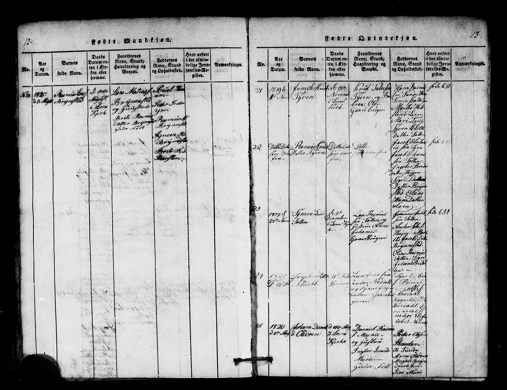 Innvik sokneprestembete, AV/SAB-A-80501: Parish register (copy) no. B 1, 1815-1820, p. 12-13