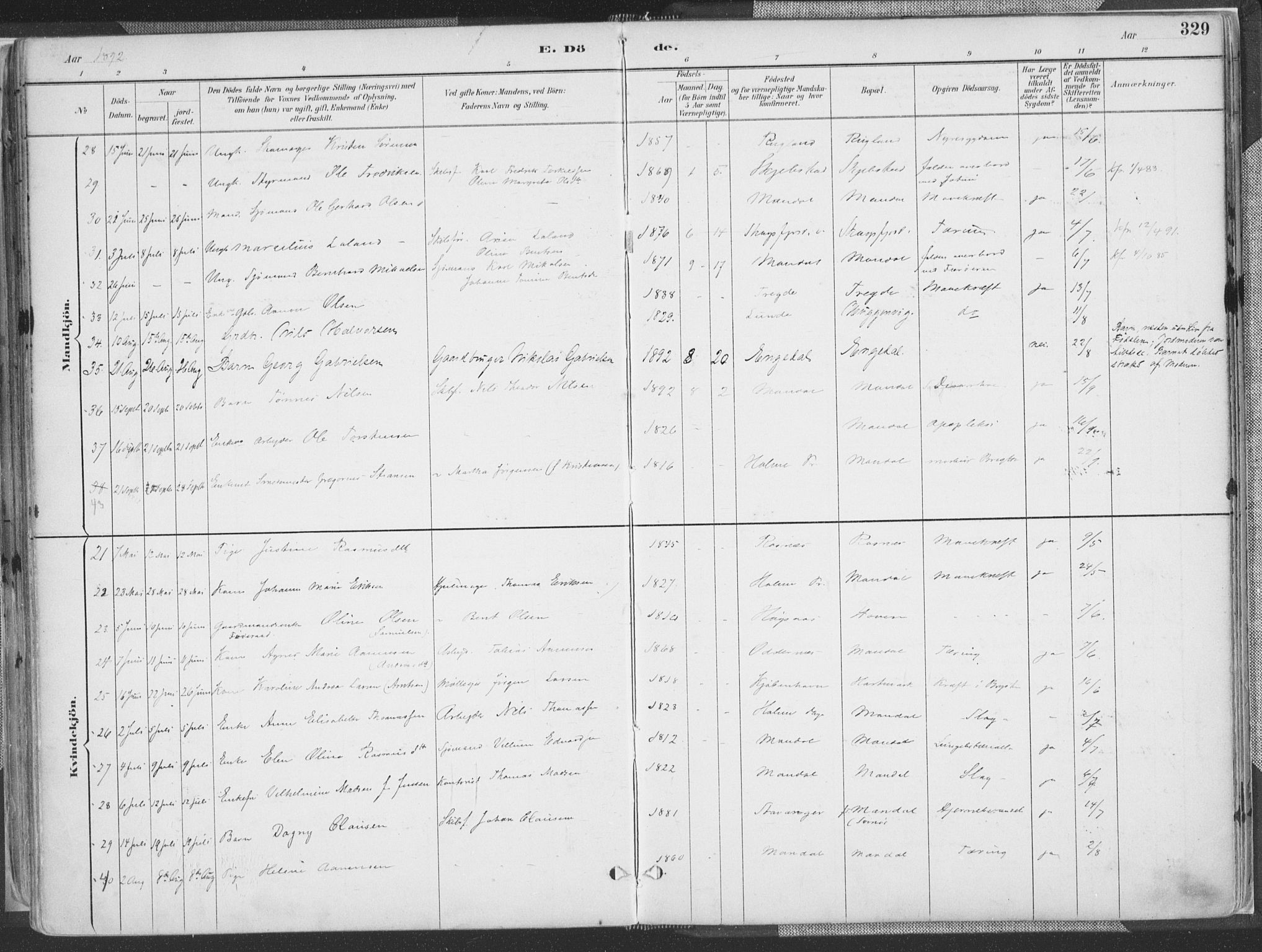 Mandal sokneprestkontor, AV/SAK-1111-0030/F/Fa/Faa/L0018: Parish register (official) no. A 18, 1890-1905, p. 329