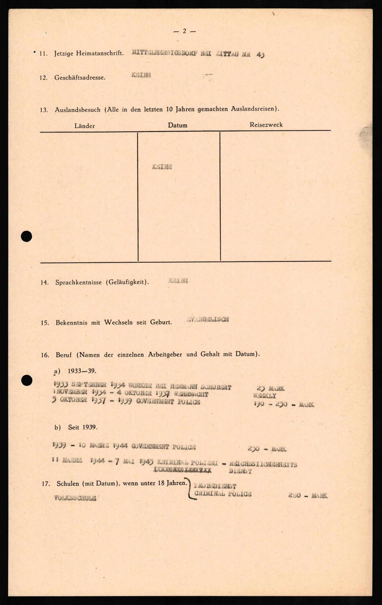 Forsvaret, Forsvarets overkommando II, AV/RA-RAFA-3915/D/Db/L0011: CI Questionaires. Tyske okkupasjonsstyrker i Norge. Tyskere., 1945-1946, p. 48