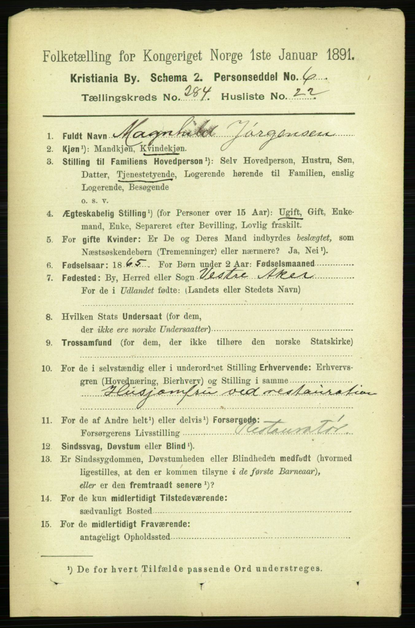 RA, 1891 census for 0301 Kristiania, 1891, p. 174103