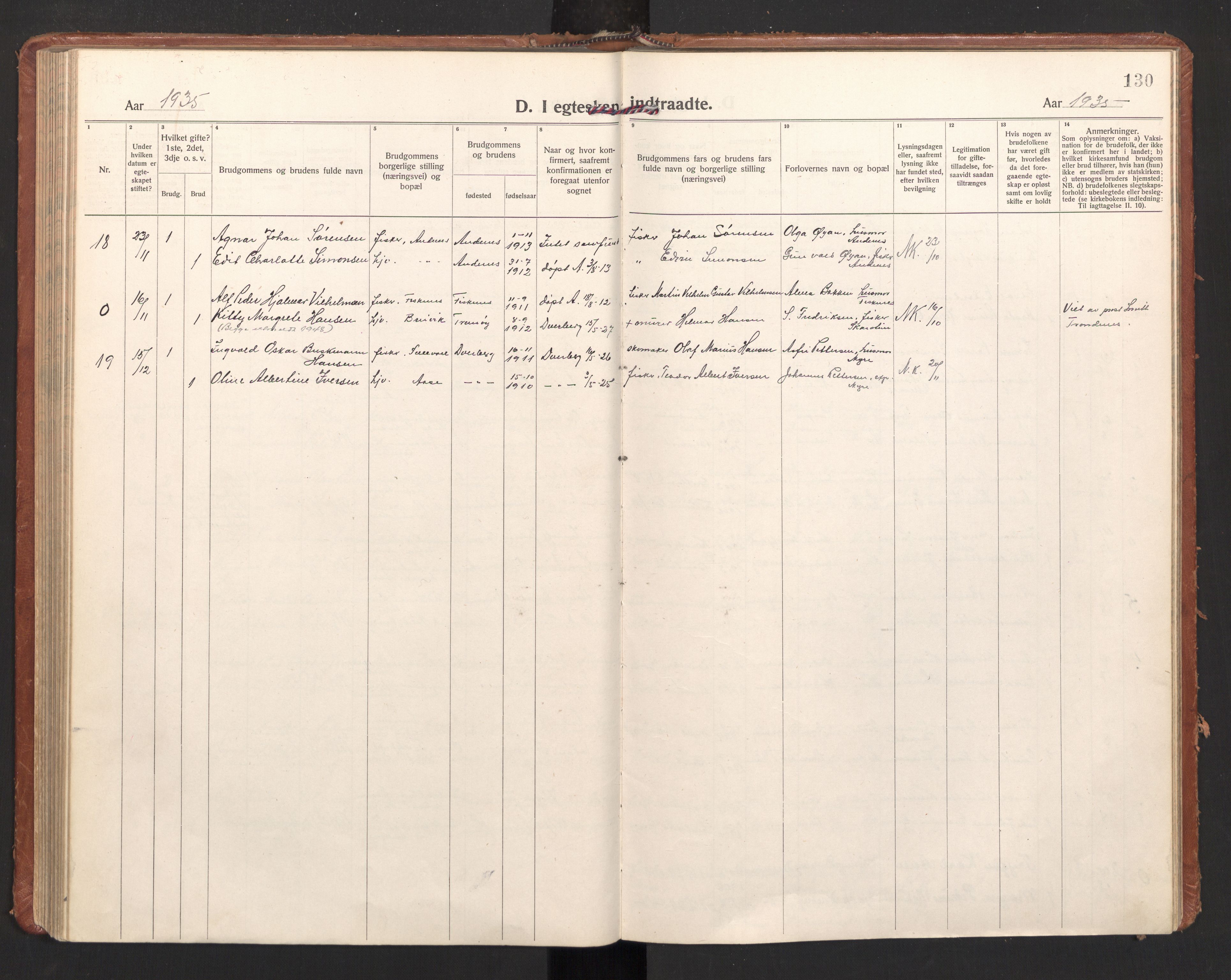 Ministerialprotokoller, klokkerbøker og fødselsregistre - Nordland, AV/SAT-A-1459/897/L1408: Parish register (official) no. 897A15, 1922-1938, p. 130