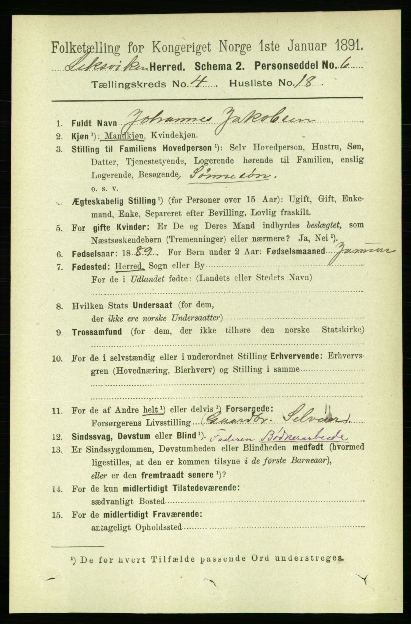 RA, 1891 census for 1718 Leksvik, 1891, p. 2025