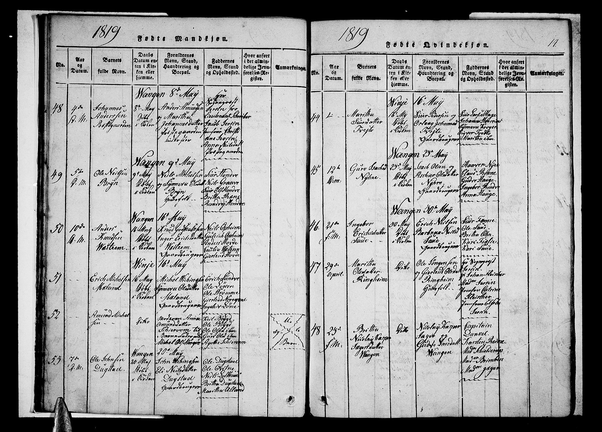 Voss sokneprestembete, AV/SAB-A-79001/H/Haa: Parish register (official) no. A 11, 1816-1827, p. 14