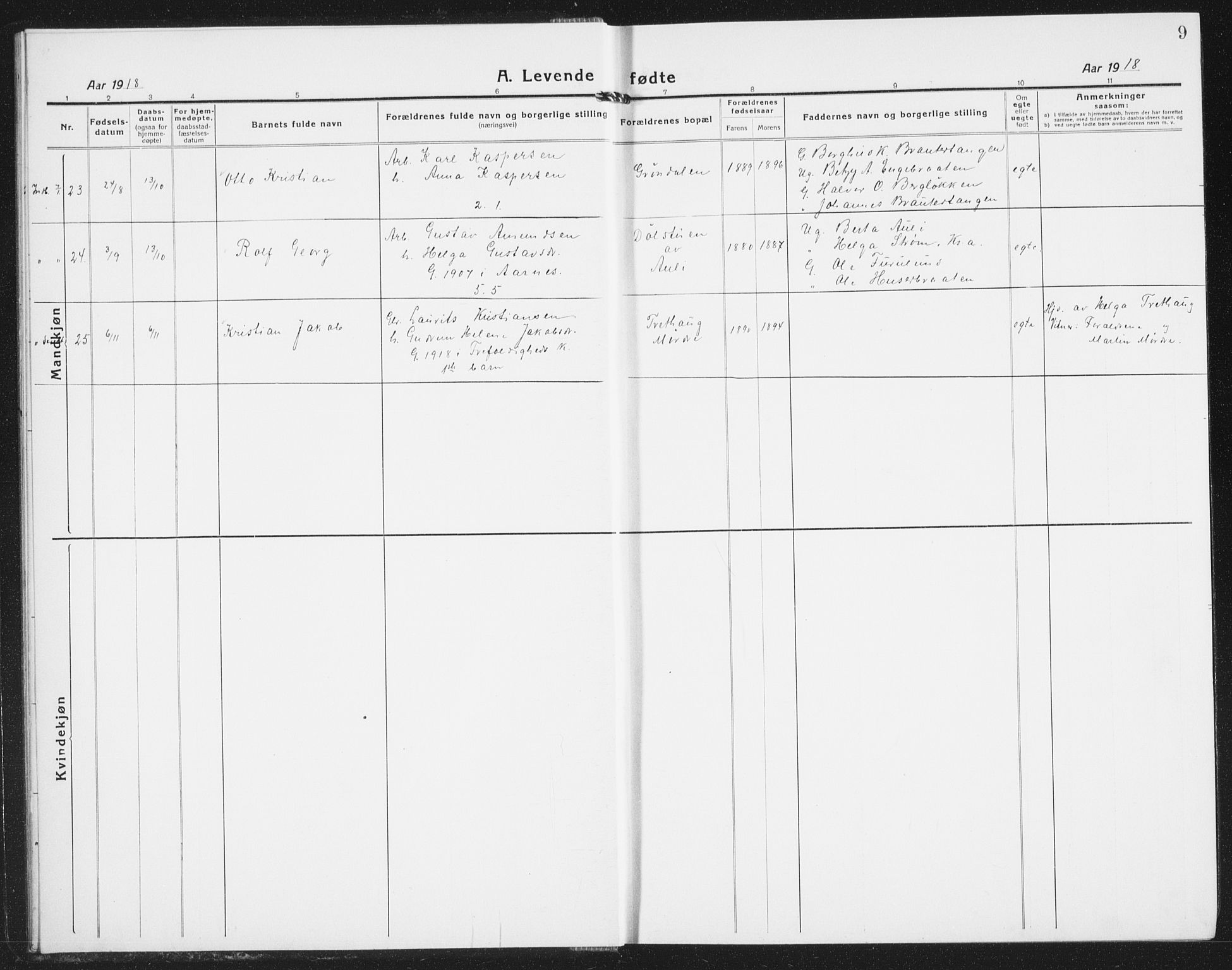 Nes prestekontor Kirkebøker, AV/SAO-A-10410/G/Gb/L0002: Parish register (copy) no. II 2, 1918-1942, p. 9