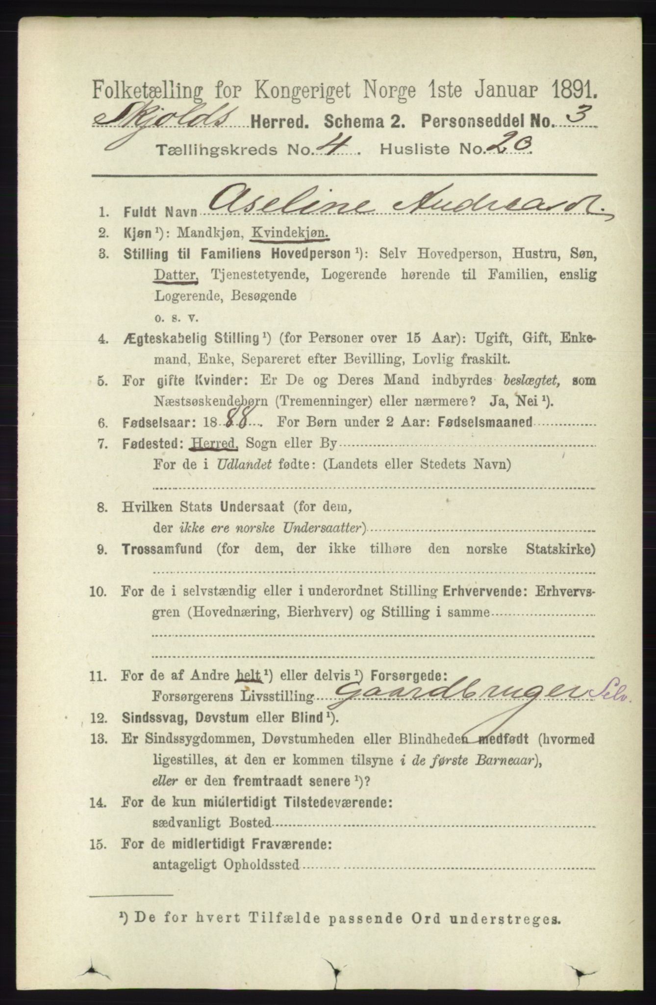 RA, 1891 census for 1154 Skjold, 1891, p. 638