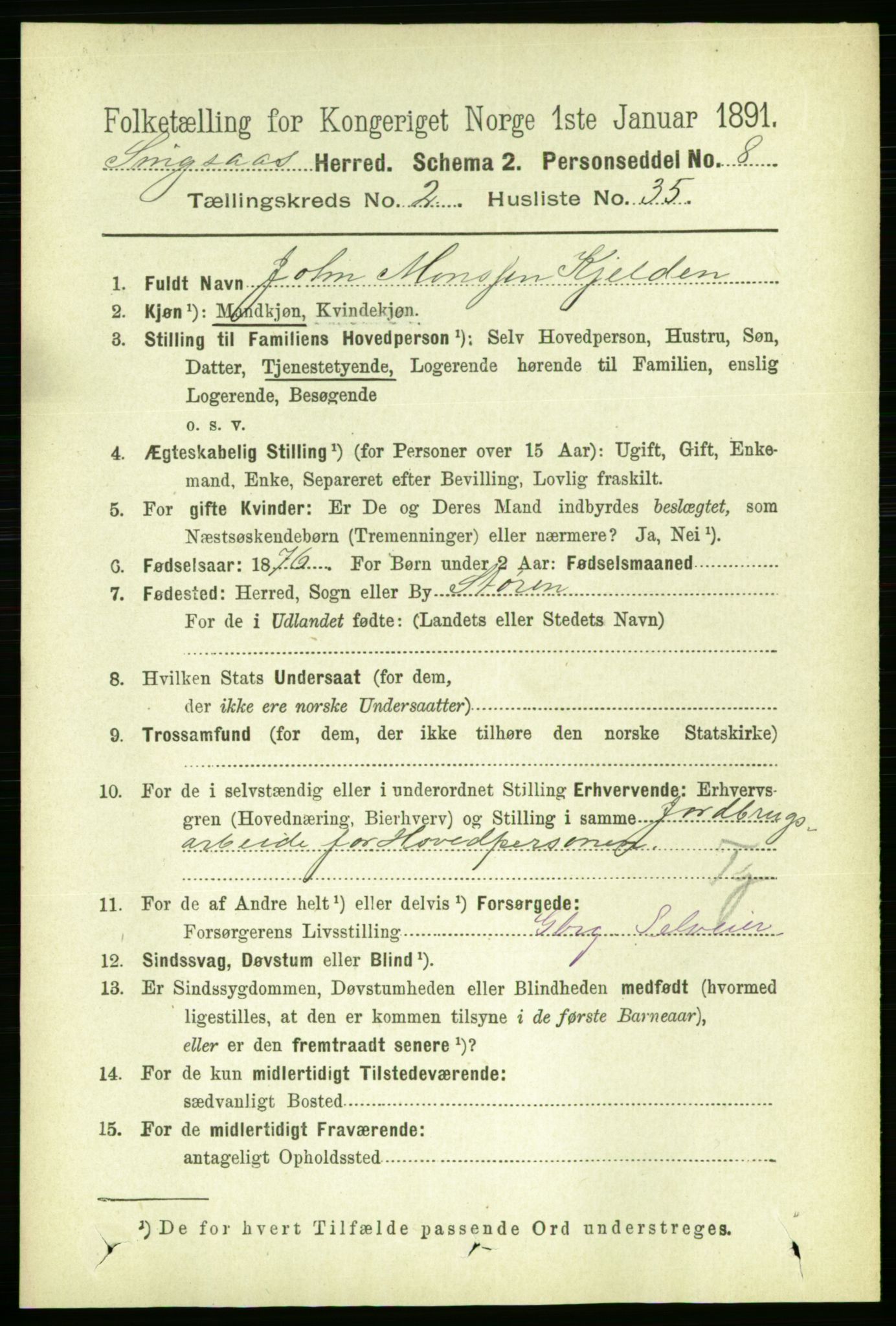 RA, 1891 census for 1646 Singsås, 1891, p. 491