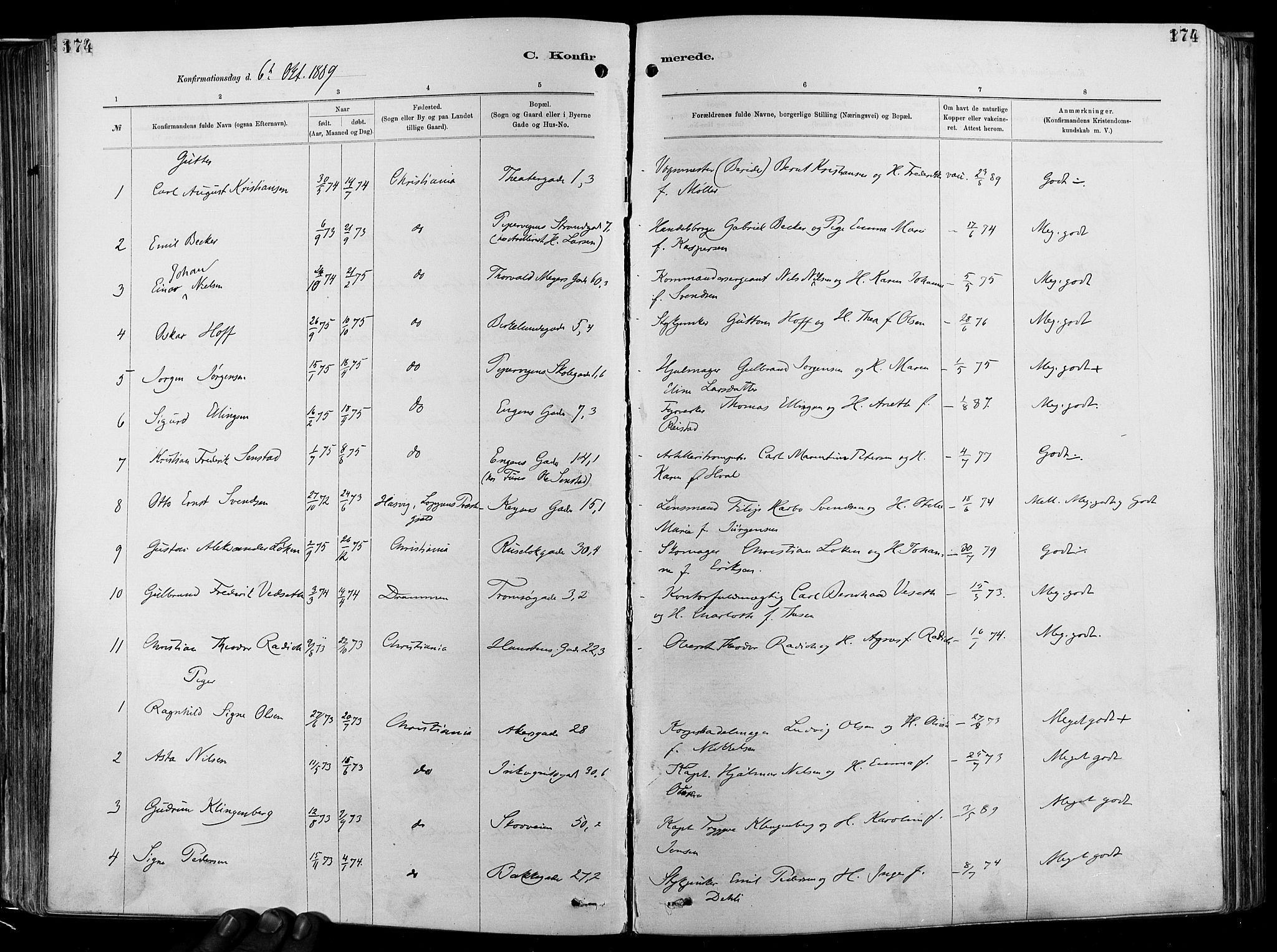 Garnisonsmenigheten Kirkebøker, AV/SAO-A-10846/F/Fa/L0012: Parish register (official) no. 12, 1880-1893, p. 174