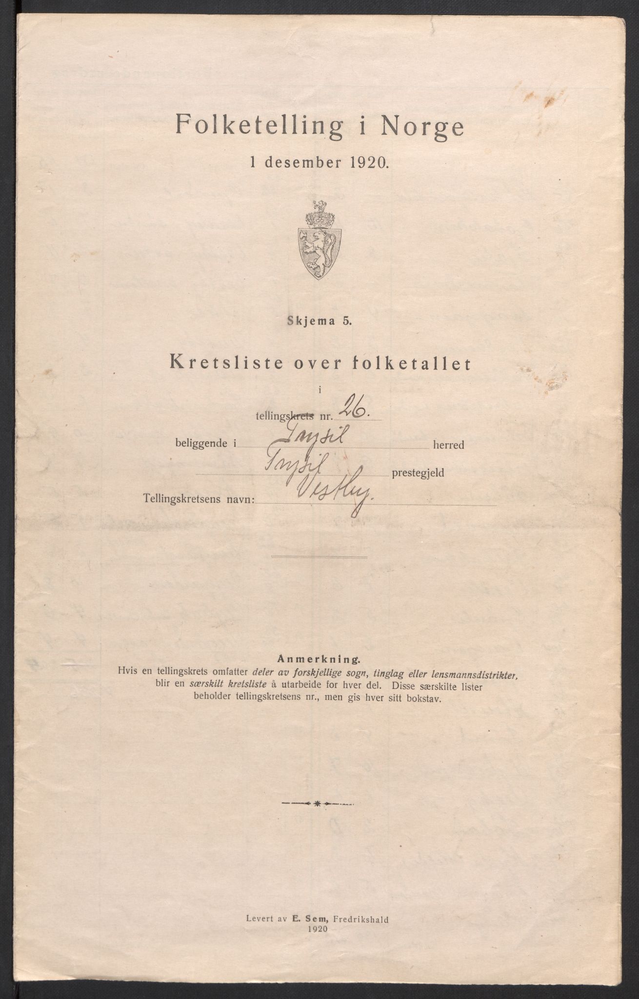 SAH, 1920 census for Trysil, 1920, p. 84