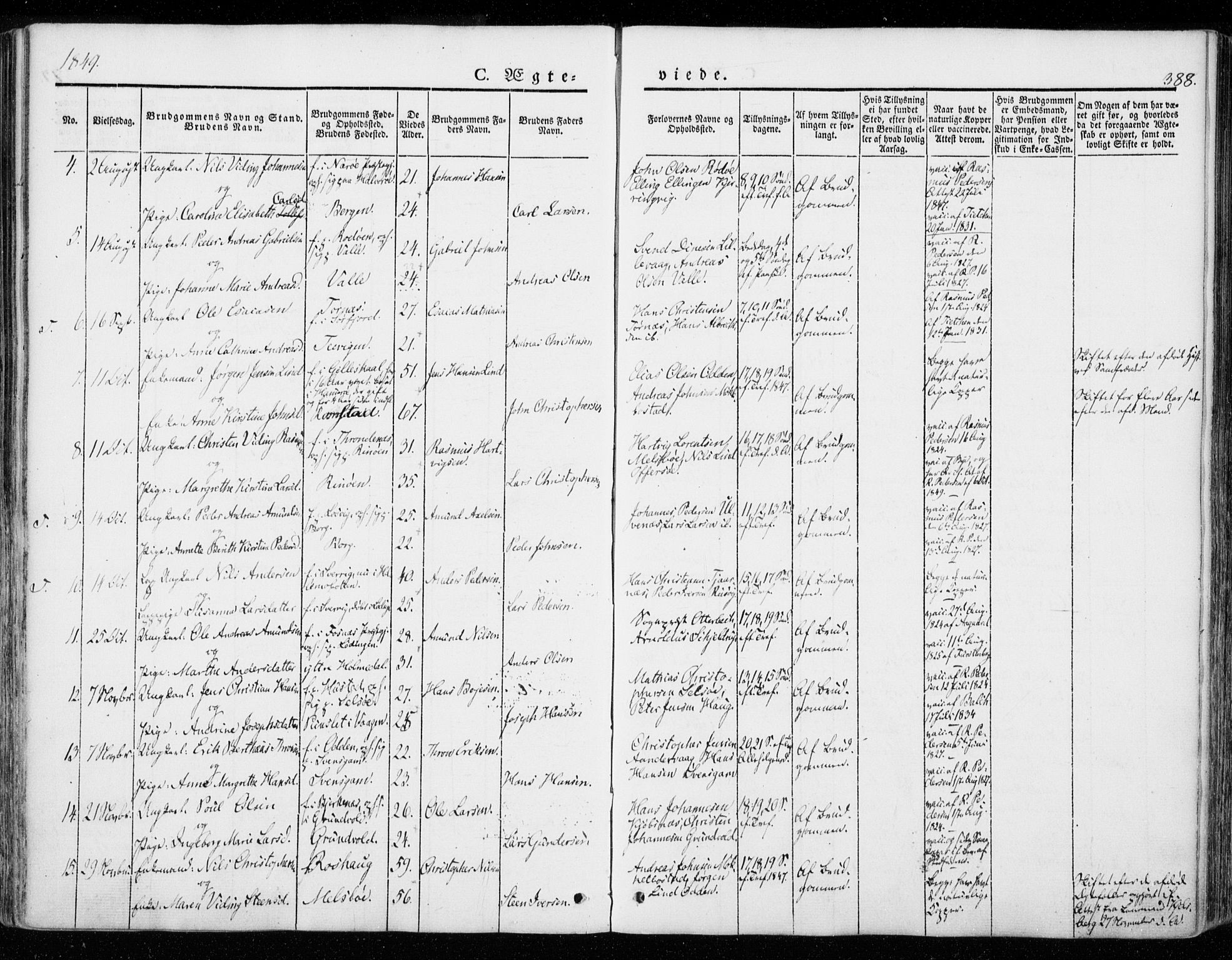 Ministerialprotokoller, klokkerbøker og fødselsregistre - Nordland, SAT/A-1459/872/L1033: Parish register (official) no. 872A08, 1840-1863, p. 388