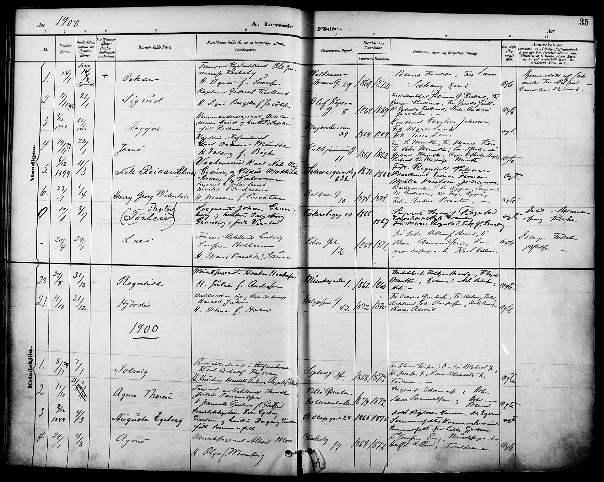 Garnisonsmenigheten Kirkebøker, SAO/A-10846/F/Fa/L0013: Parish register (official) no. 13, 1894-1904, p. 35