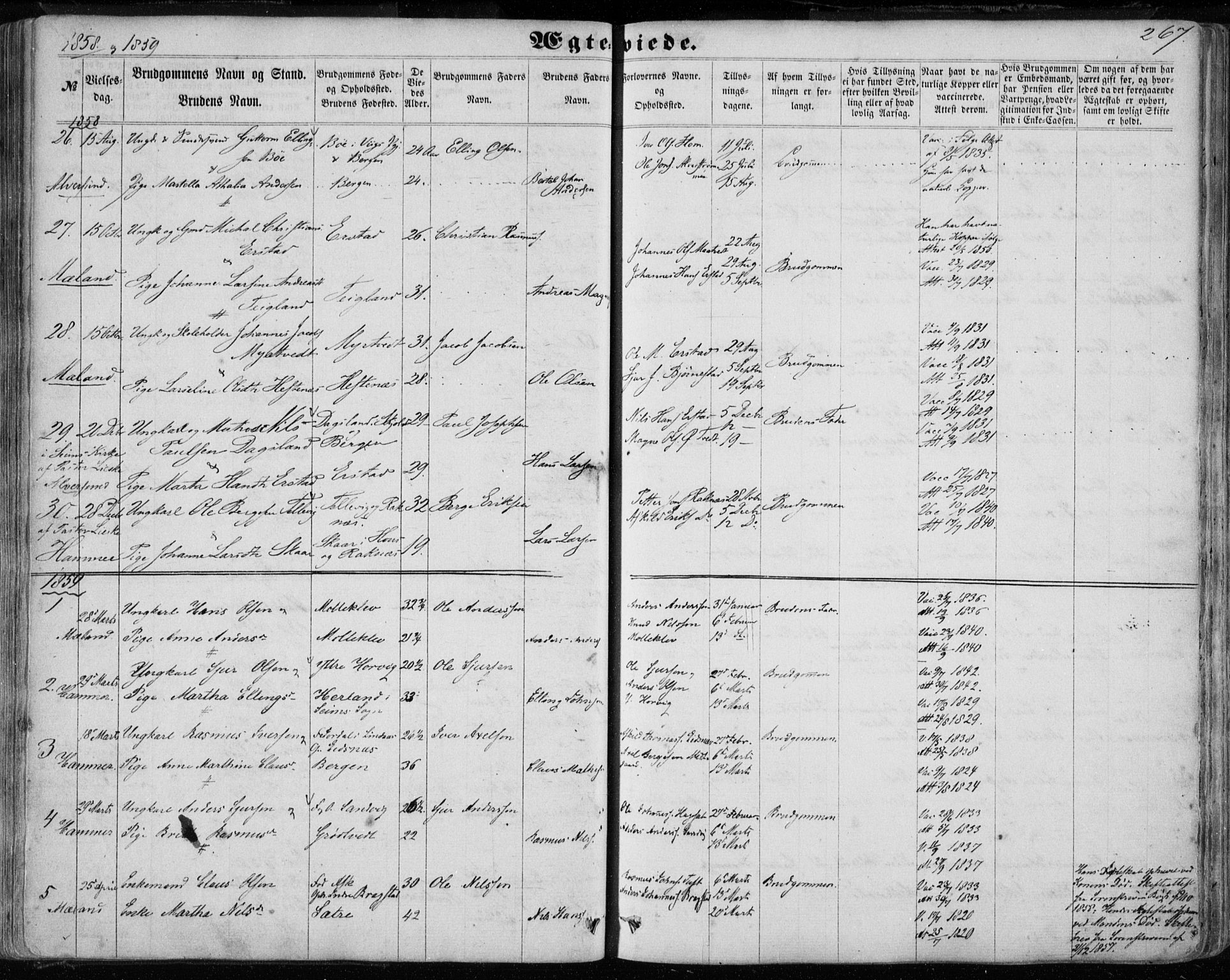 Hamre sokneprestembete, SAB/A-75501/H/Ha/Haa/Haaa/L0014: Parish register (official) no. A 14, 1858-1872, p. 267