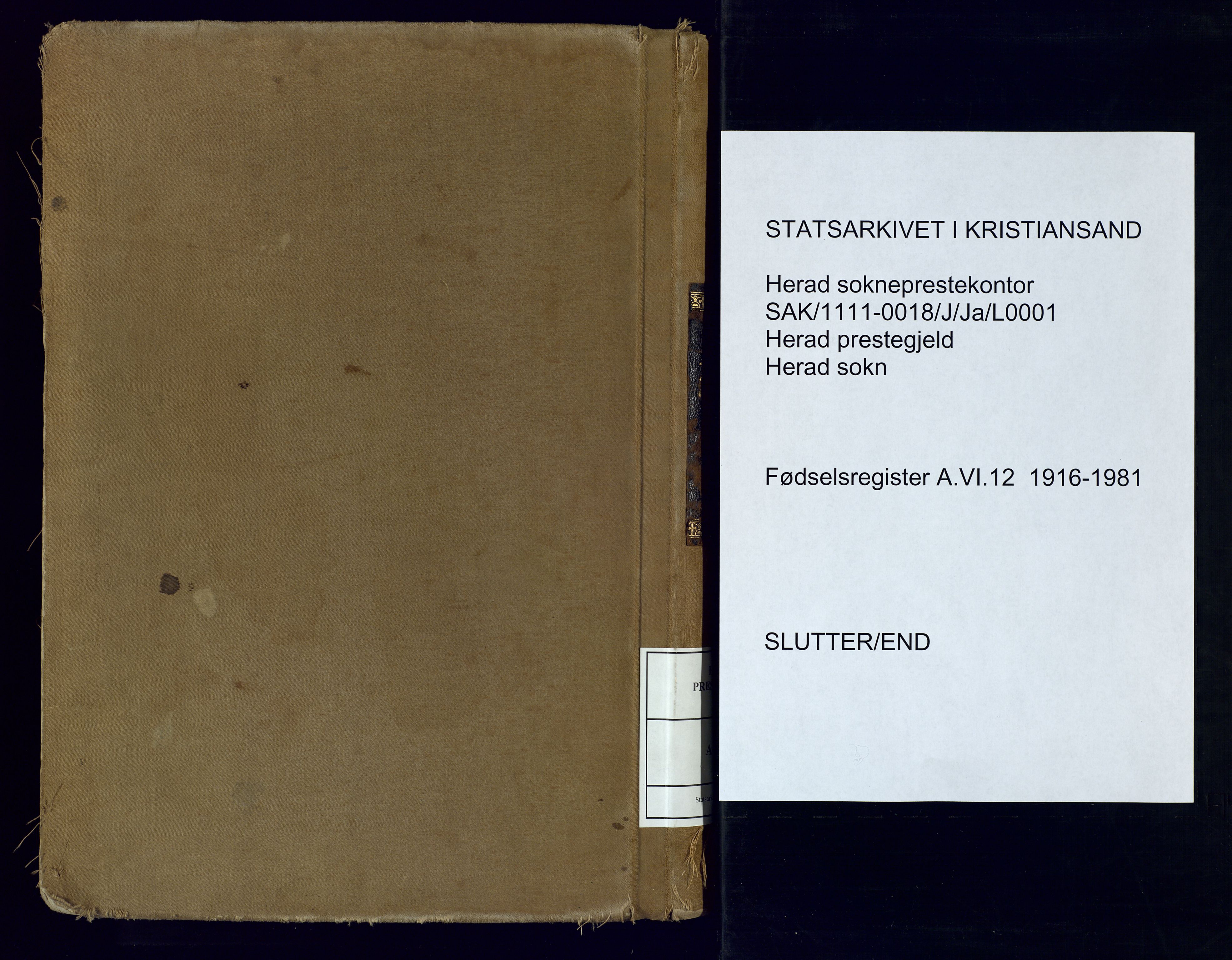 Herad sokneprestkontor, AV/SAK-1111-0018/J/Ja/L0001: Birth register no. A-VI-12, 1916-1981