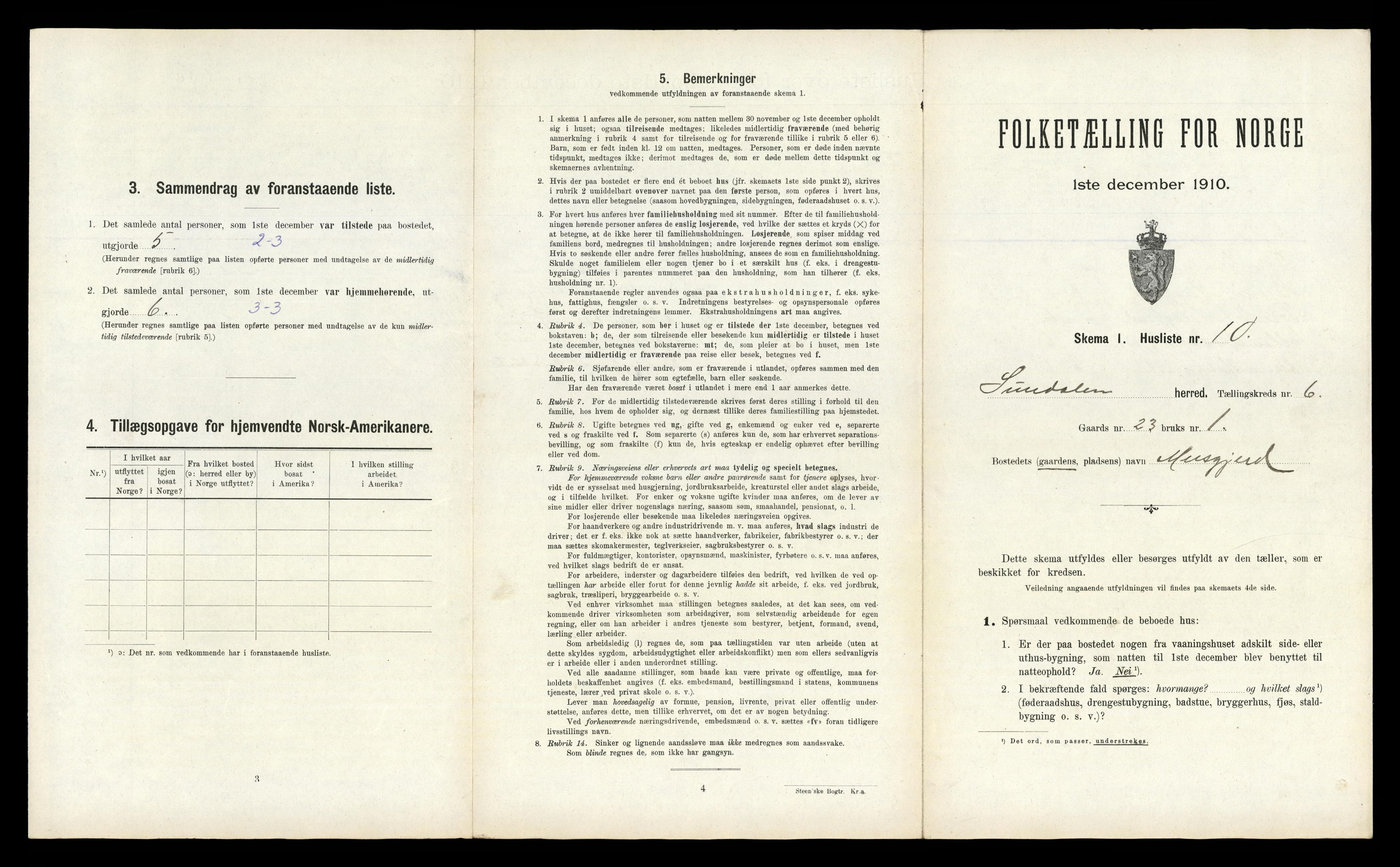 RA, 1910 census for Sunndal, 1910, p. 443