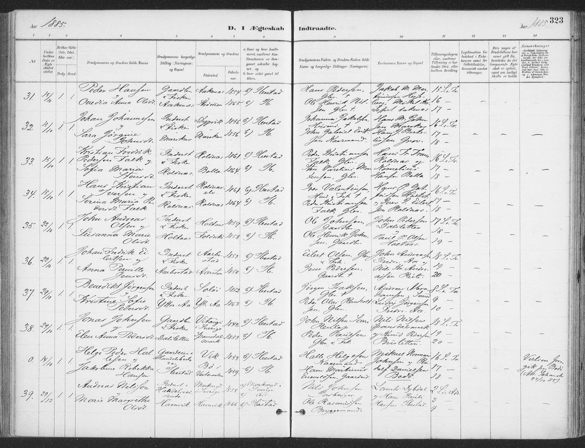 Ibestad sokneprestembete, SATØ/S-0077/H/Ha/Haa/L0011kirke: Parish register (official) no. 11, 1880-1889, p. 323