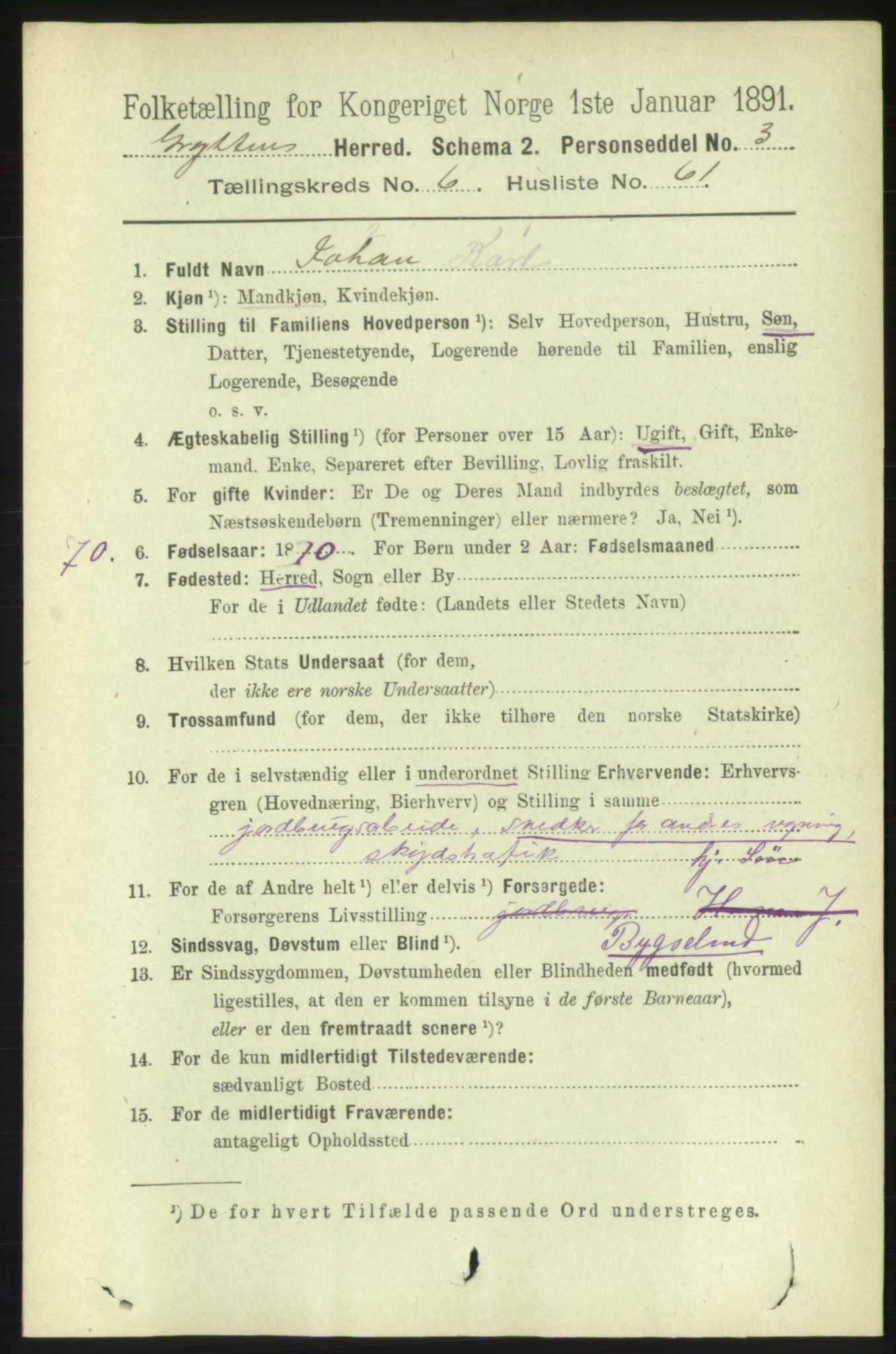 RA, 1891 census for 1539 Grytten, 1891, p. 2809