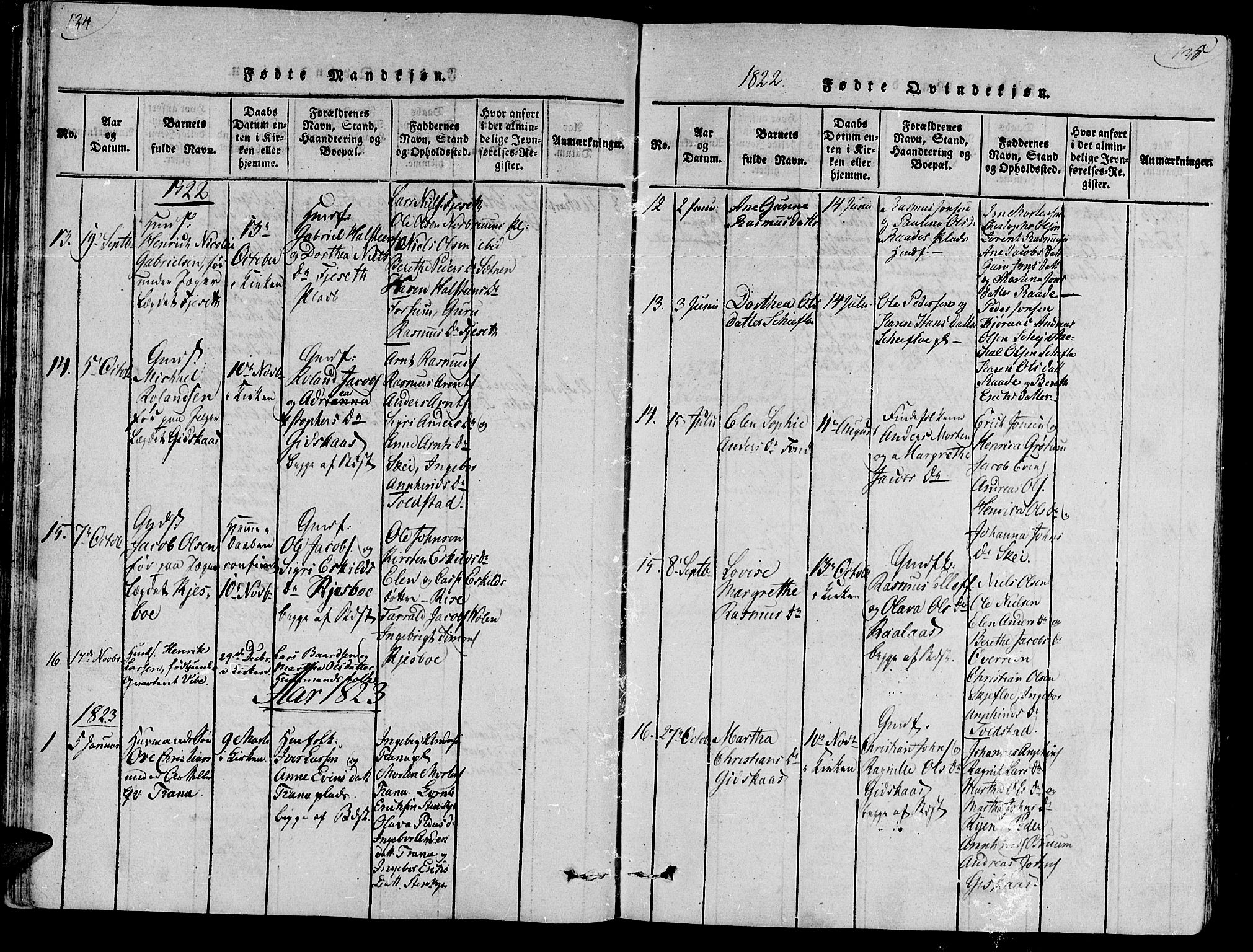 Ministerialprotokoller, klokkerbøker og fødselsregistre - Nord-Trøndelag, SAT/A-1458/735/L0333: Parish register (official) no. 735A04 /2, 1816-1825, p. 134-135