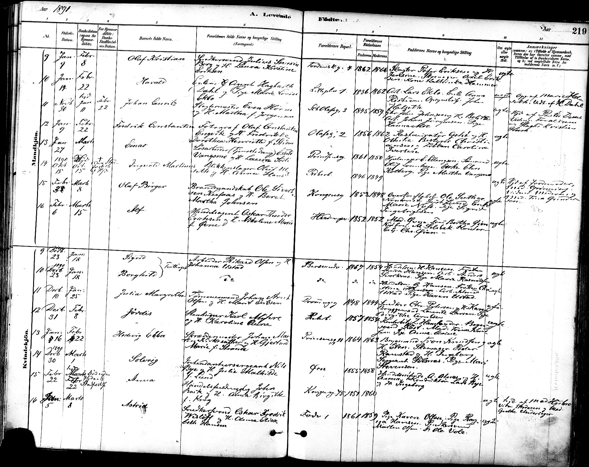 Ministerialprotokoller, klokkerbøker og fødselsregistre - Sør-Trøndelag, SAT/A-1456/601/L0057: Parish register (official) no. 601A25, 1877-1891, p. 219