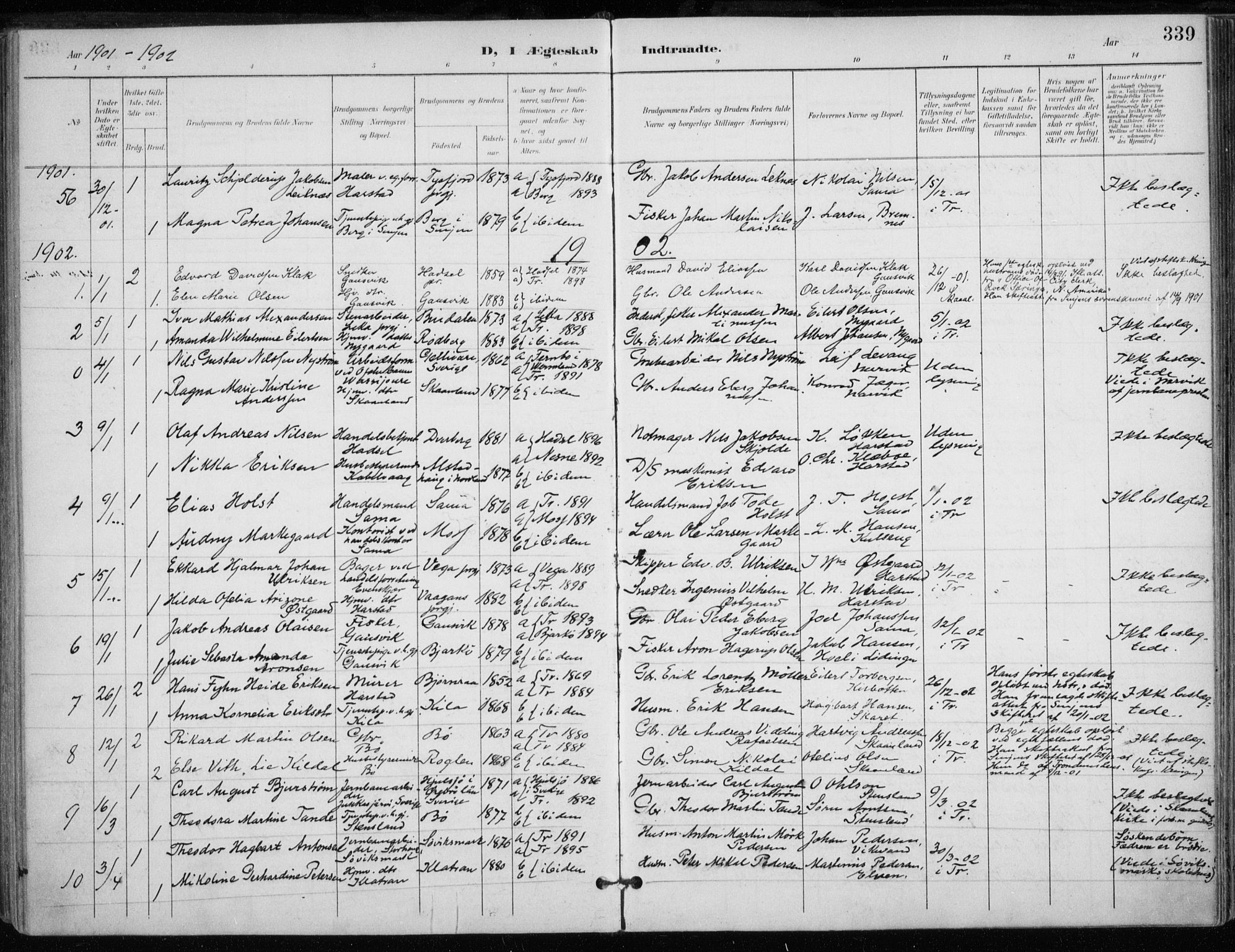 Trondenes sokneprestkontor, SATØ/S-1319/H/Ha/L0017kirke: Parish register (official) no. 17, 1899-1908, p. 339