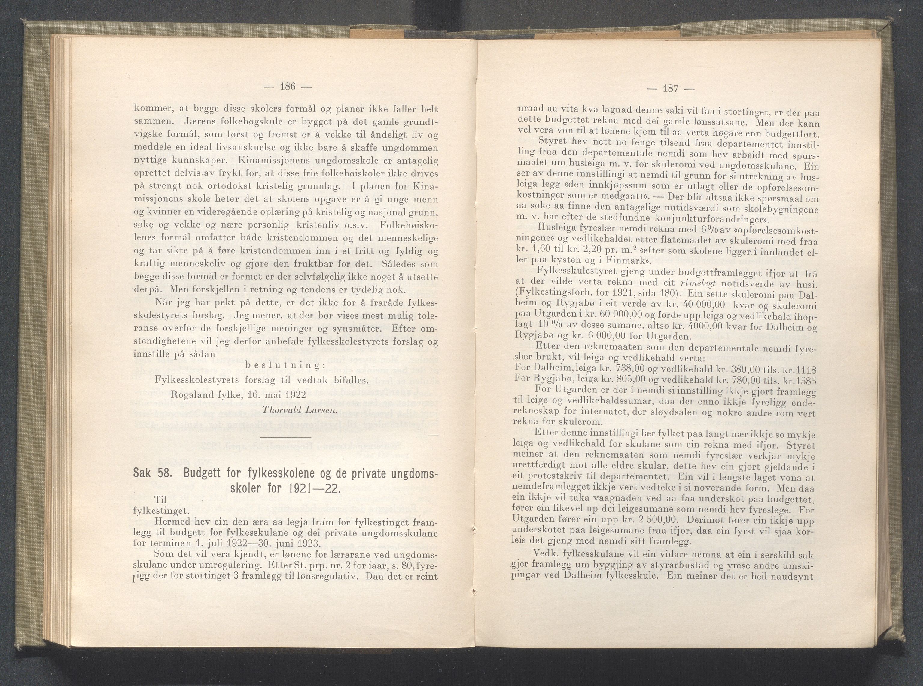 Rogaland fylkeskommune - Fylkesrådmannen , IKAR/A-900/A/Aa/Aaa/L0041: Møtebok , 1922, p. 186-187