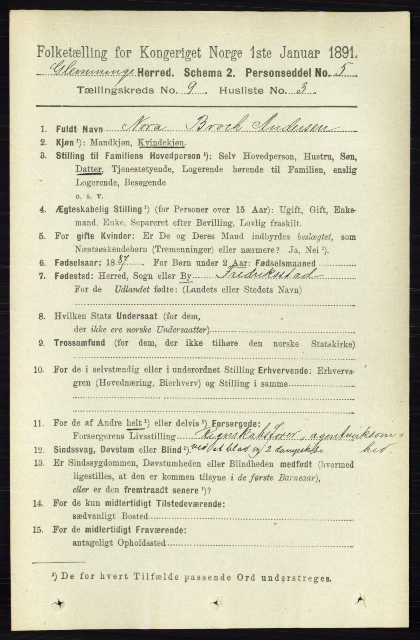 RA, 1891 census for 0132 Glemmen, 1891, p. 9601