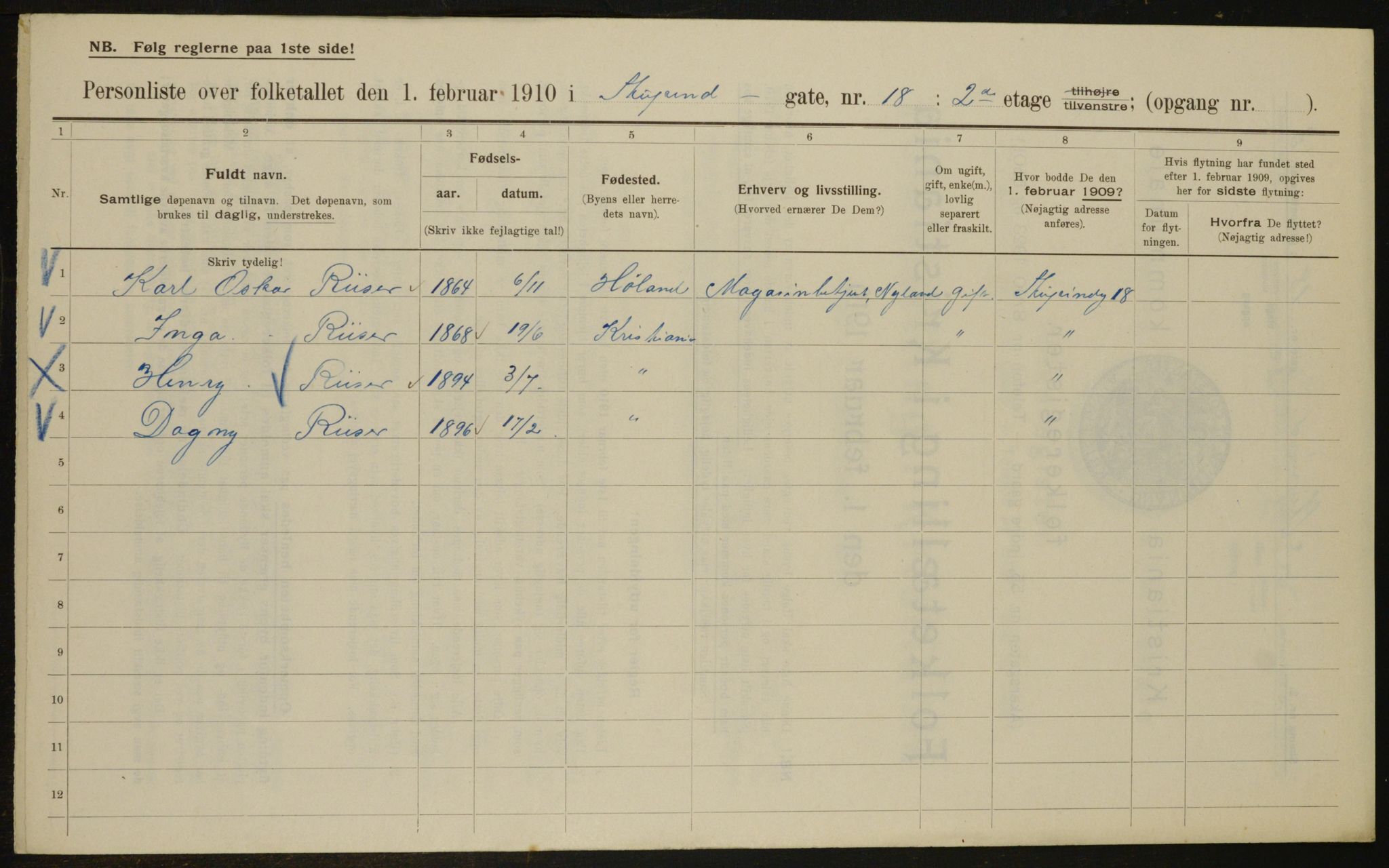 OBA, Municipal Census 1910 for Kristiania, 1910, p. 99247