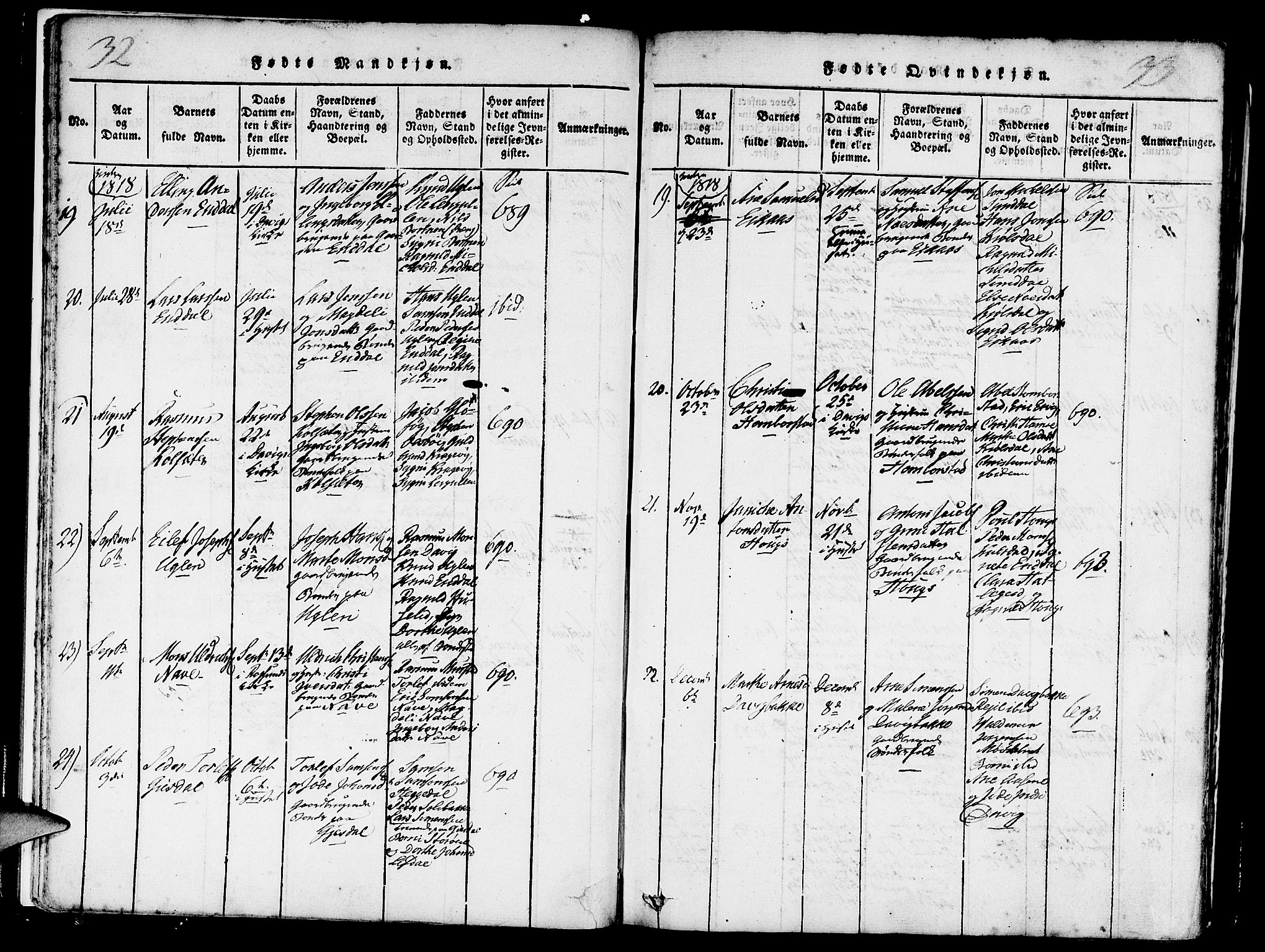 Davik sokneprestembete, AV/SAB-A-79701/H/Haa/Haaa/L0003: Parish register (official) no. A 3, 1816-1830, p. 32-33