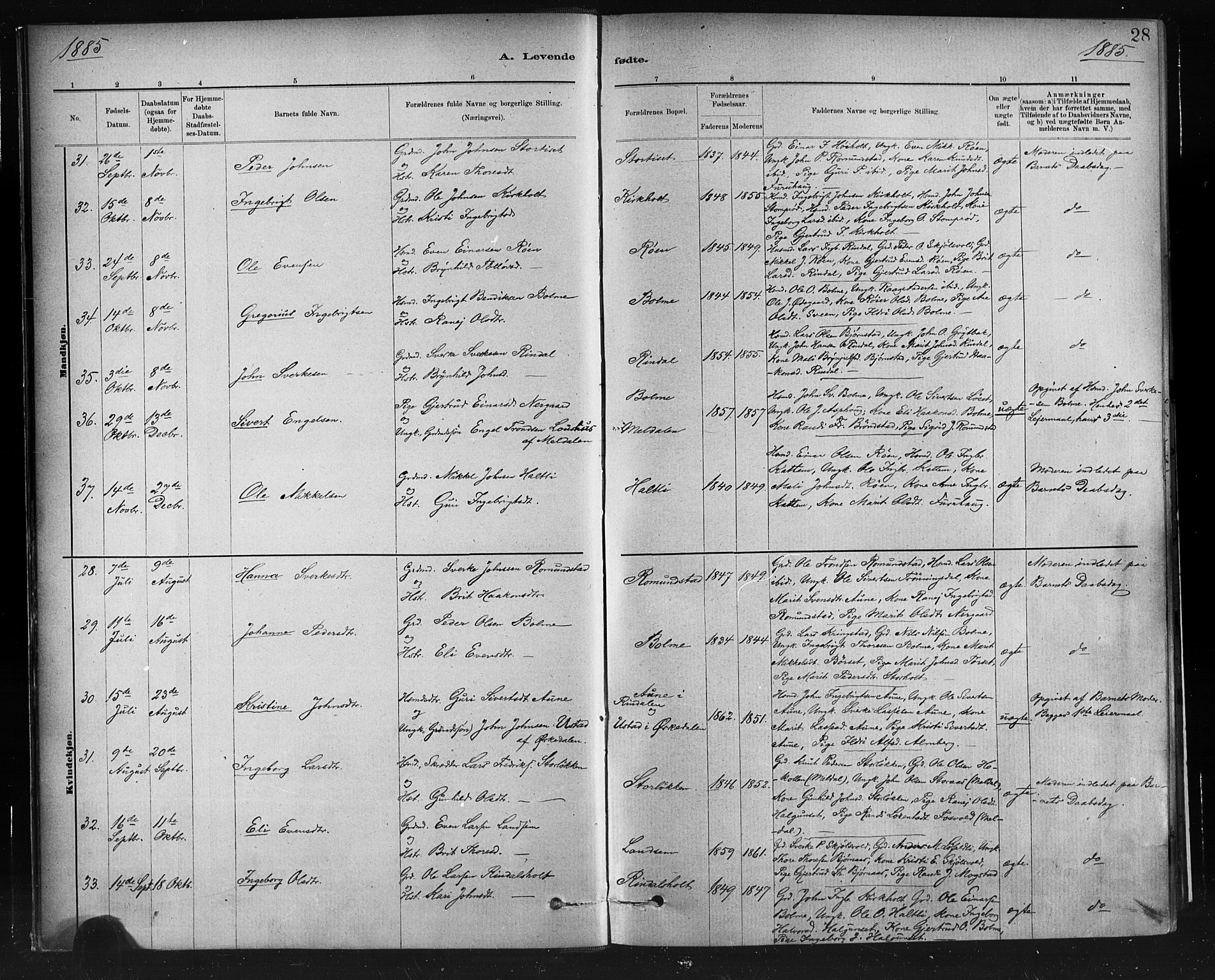 Ministerialprotokoller, klokkerbøker og fødselsregistre - Møre og Romsdal, AV/SAT-A-1454/598/L1069: Parish register (official) no. 598A03, 1882-1895, p. 28