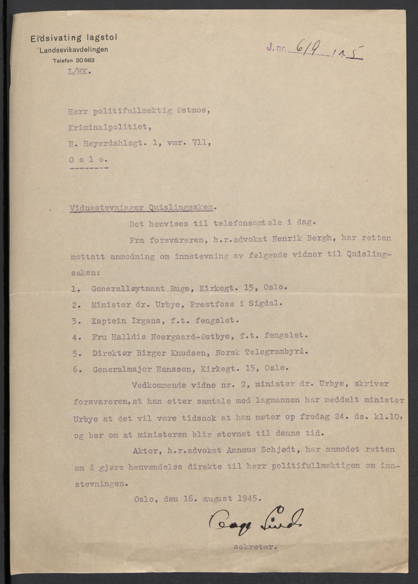 Landssvikarkivet, Oslo politikammer, AV/RA-S-3138-01/D/Da/L0003: Dnr. 29, 1945, p. 3586