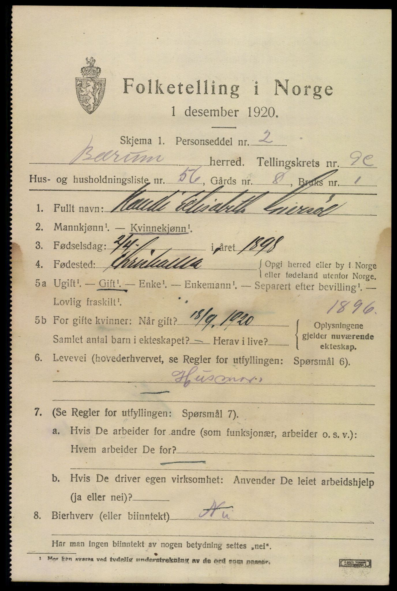 SAO, 1920 census for Bærum, 1920, p. 22846