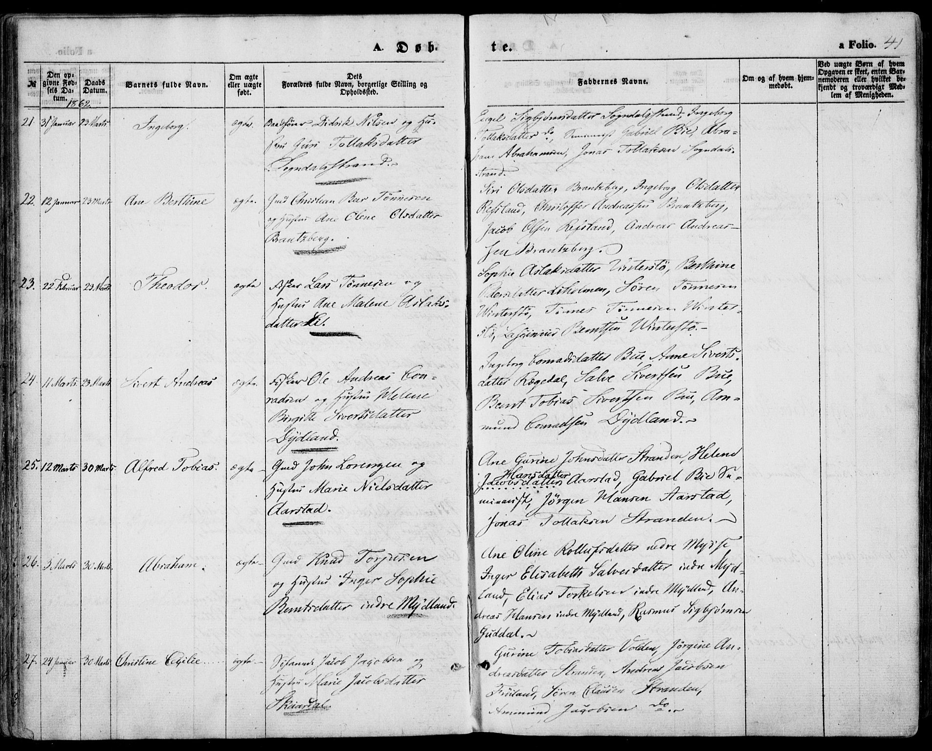 Sokndal sokneprestkontor, AV/SAST-A-101808: Parish register (official) no. A 9, 1857-1874, p. 41