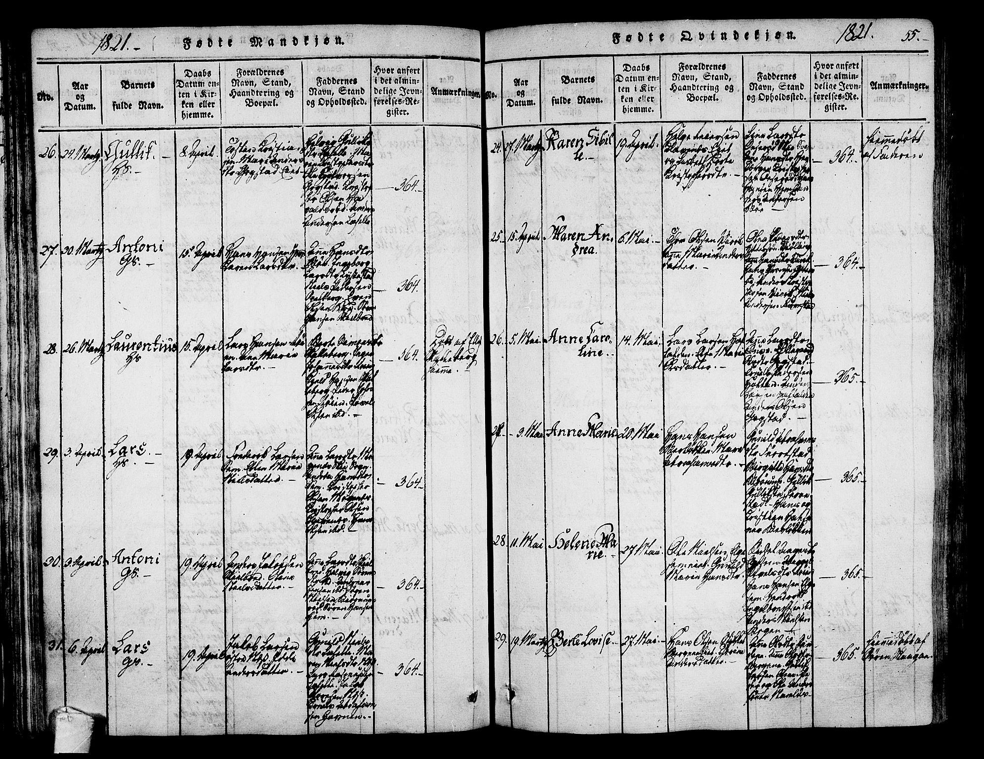 Sandar kirkebøker, AV/SAKO-A-243/F/Fa/L0004: Parish register (official) no. 4, 1814-1832, p. 55