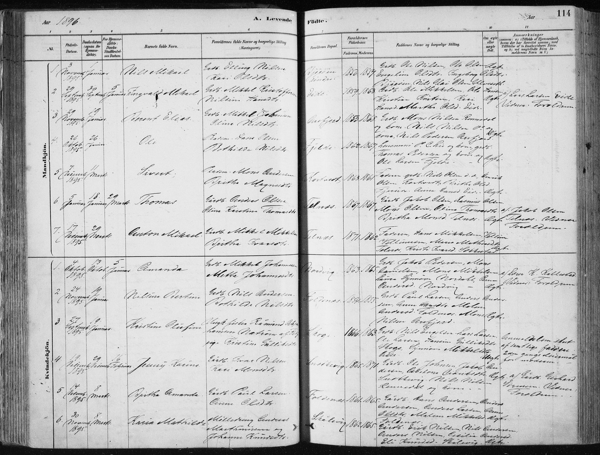 Fjell sokneprestembete, SAB/A-75301/H/Haa: Parish register (official) no. A  8, 1878-1898, p. 114
