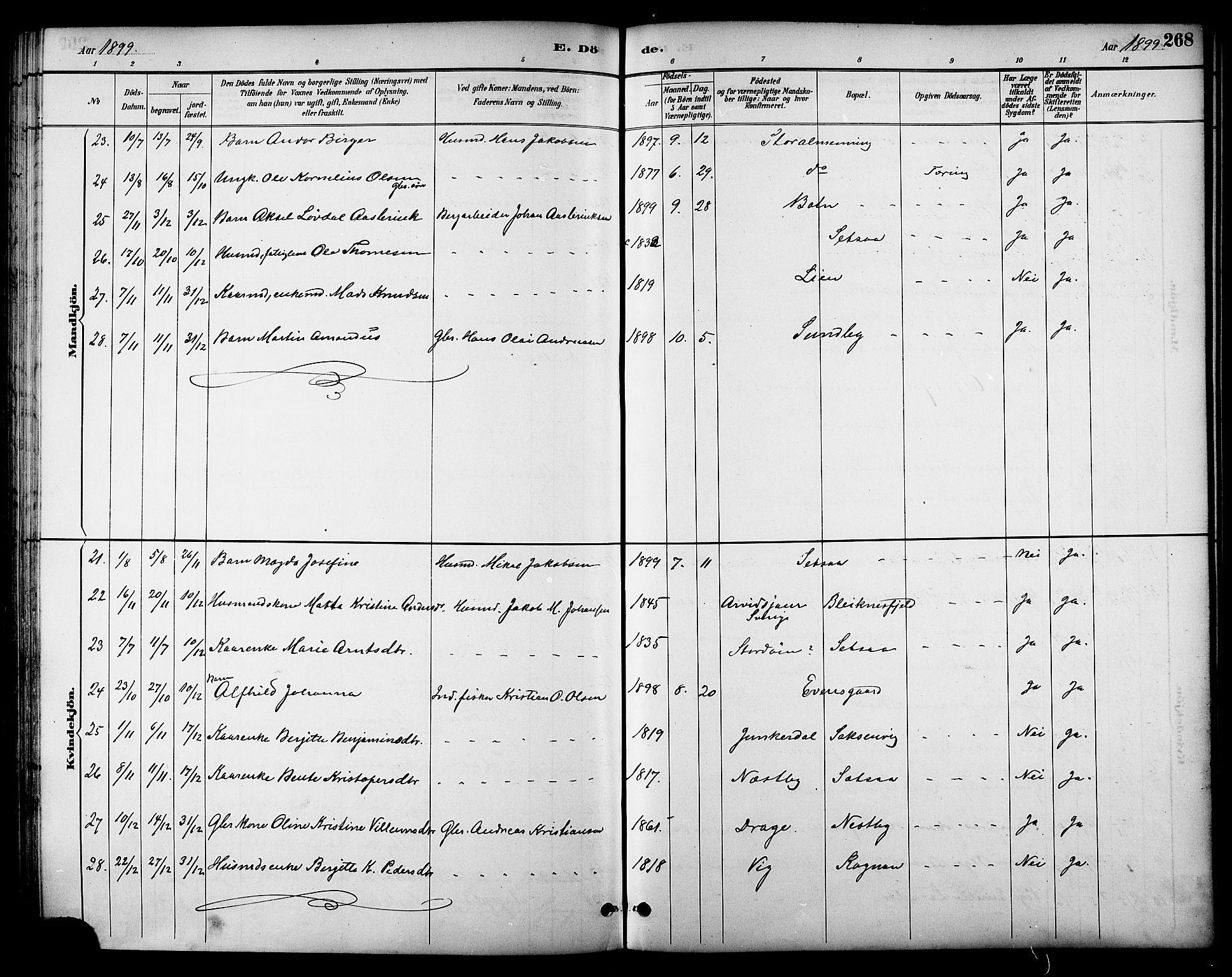 Ministerialprotokoller, klokkerbøker og fødselsregistre - Nordland, AV/SAT-A-1459/847/L0669: Parish register (official) no. 847A09, 1887-1901, p. 268