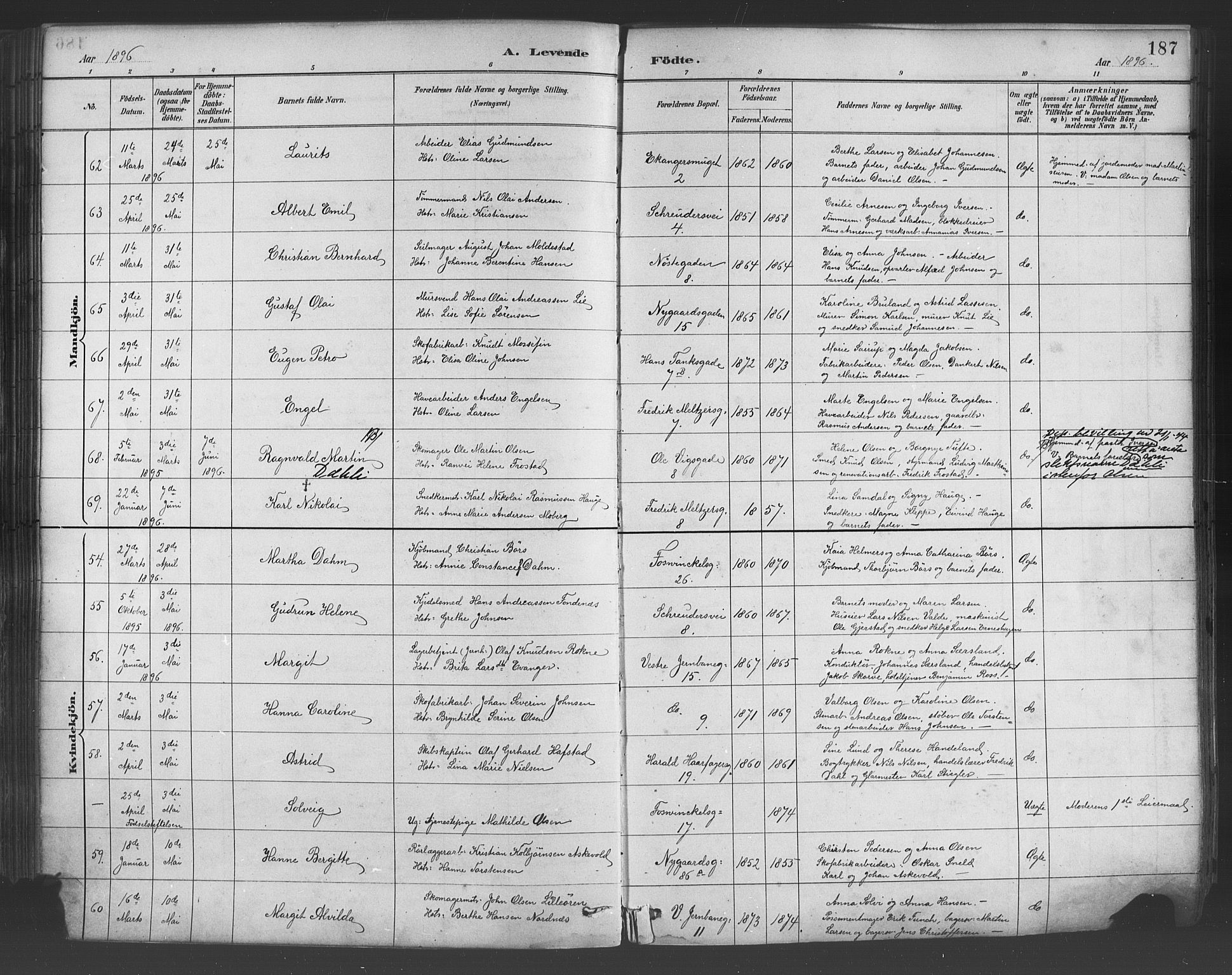 Johanneskirken sokneprestembete, AV/SAB-A-76001/H/Hab: Parish register (copy) no. A 1, 1885-1900, p. 187