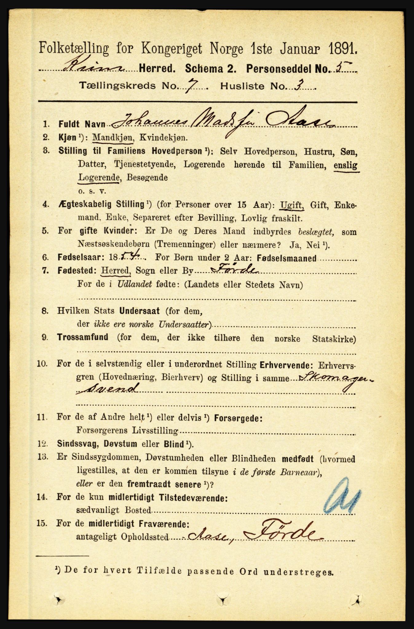 RA, 1891 census for 1437 Kinn, 1891, p. 2692