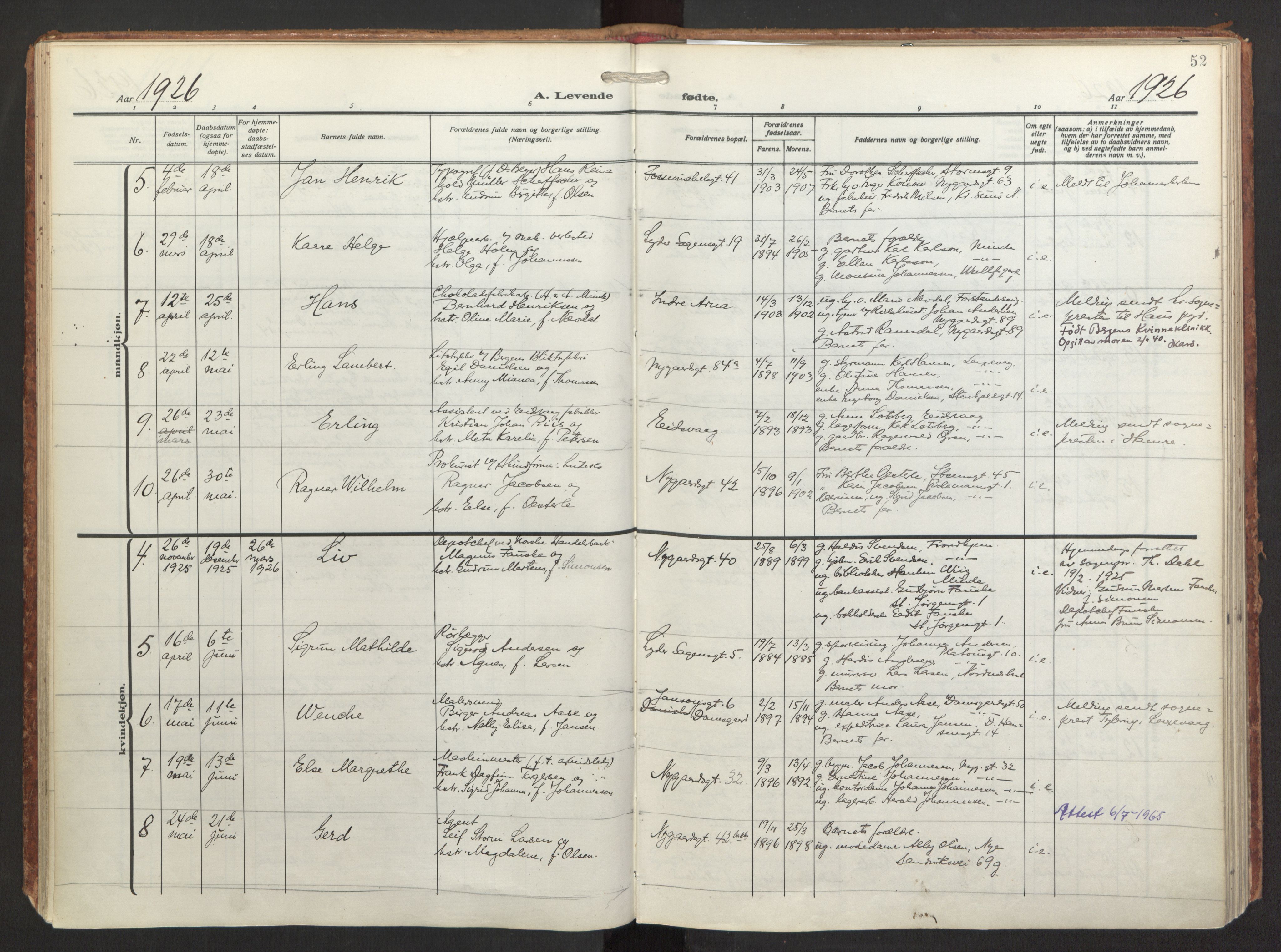 St. Jacob sokneprestembete, AV/SAB-A-78001/H/Haa/L0001: Parish register (official) no. A 1, 1917-1952, p. 52