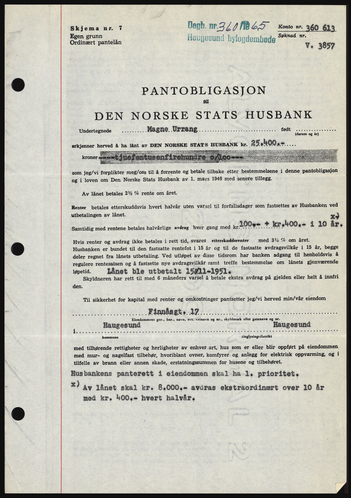 Haugesund tingrett, SAST/A-101415/01/II/IIC/L0053: Mortgage book no. B 53, 1965-1965, Diary no: : 360/1965