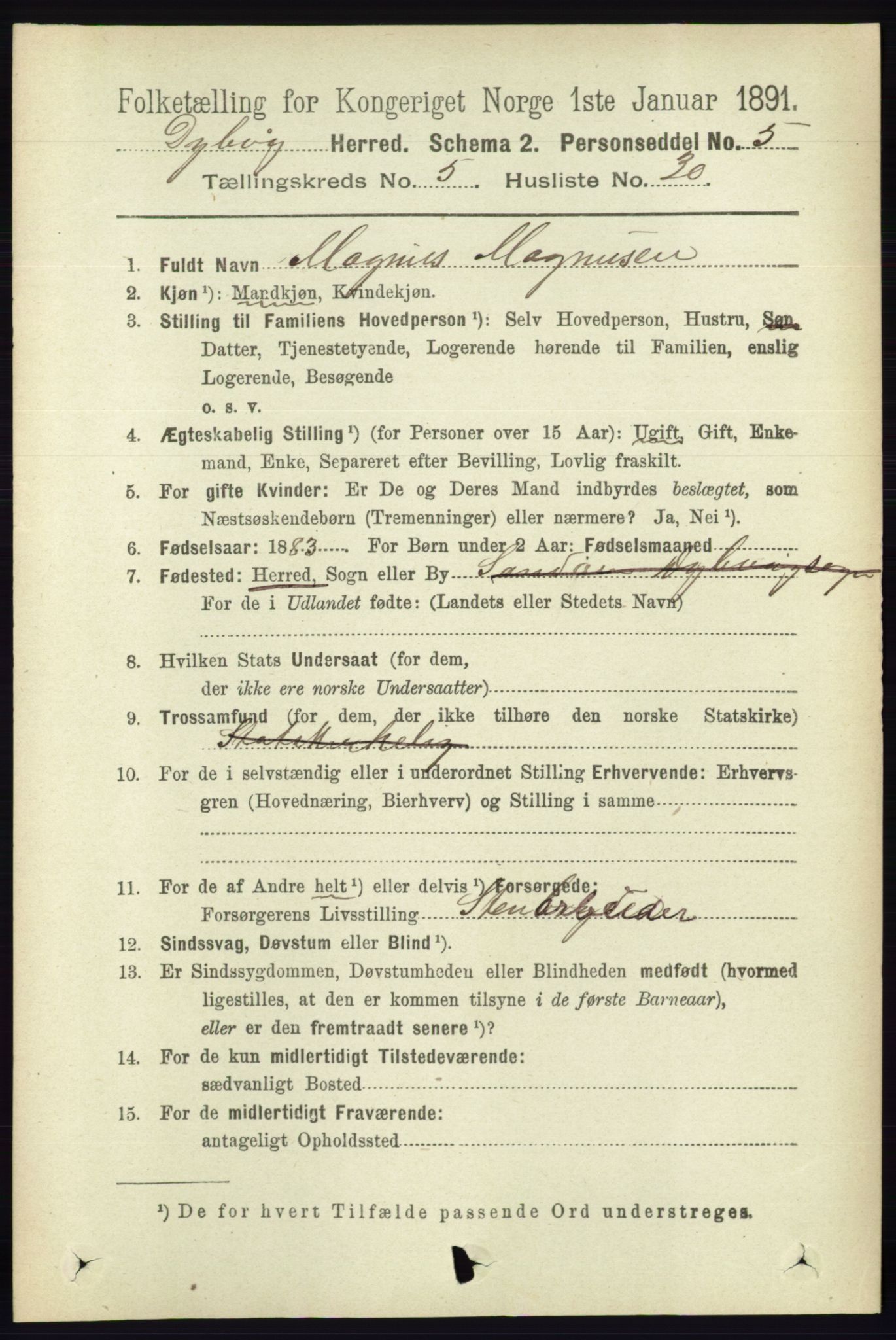 RA, 1891 census for 0915 Dypvåg, 1891, p. 1557