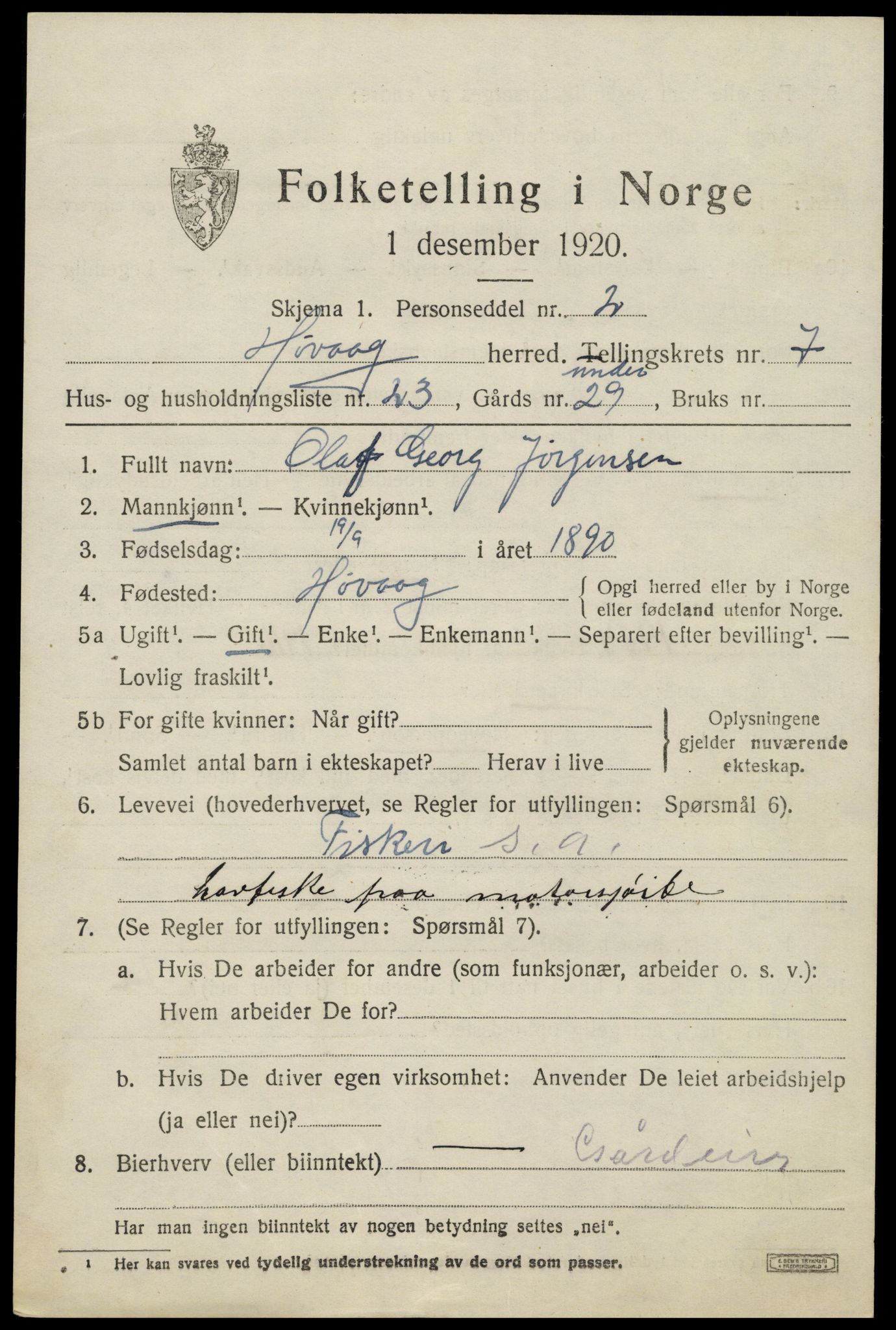 SAK, 1920 census for Høvåg, 1920, p. 4020